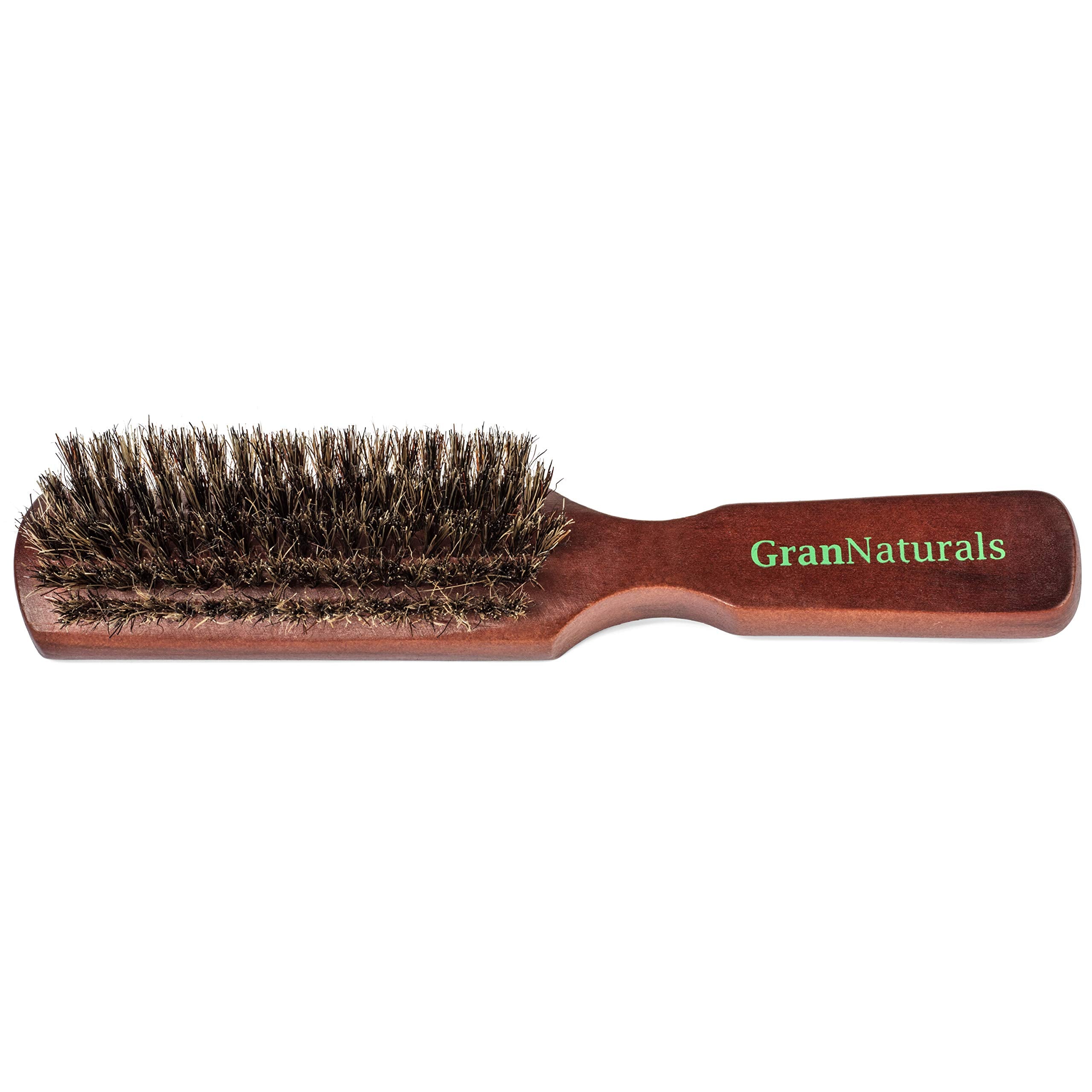 Grannaturals Mens Boar Bristle Hair Brush-Natural Brown Wooden Club Style For Men Styling Beard Hairbrush Fine, Thin Or Thick
