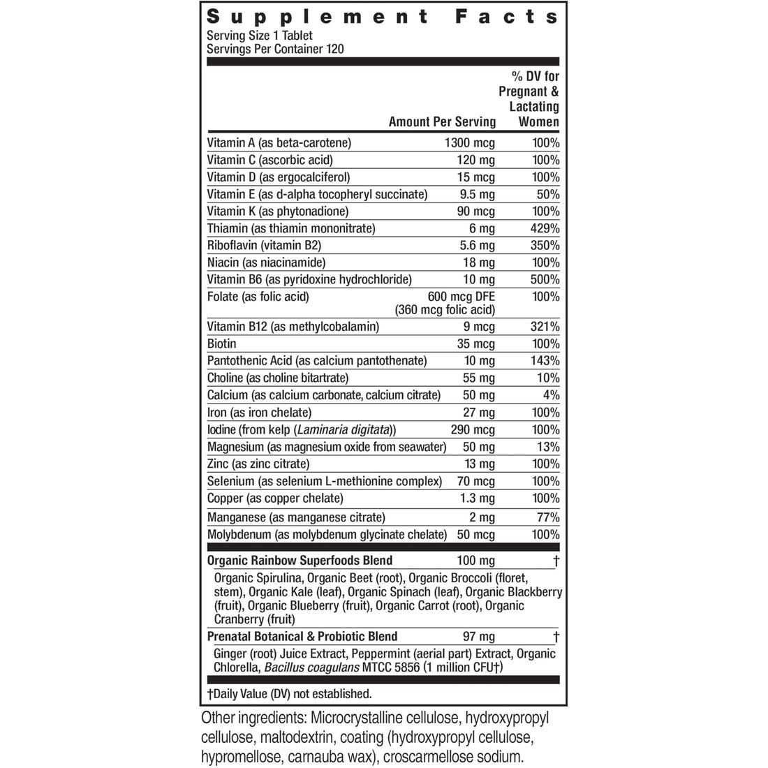 Rainbow Light High-Potency Prenatal One Multivitamin, Prenatal Health Multivitamin Supports Mom's Health and Baby's Development, With Vitamin C, Vegan, 120 Count