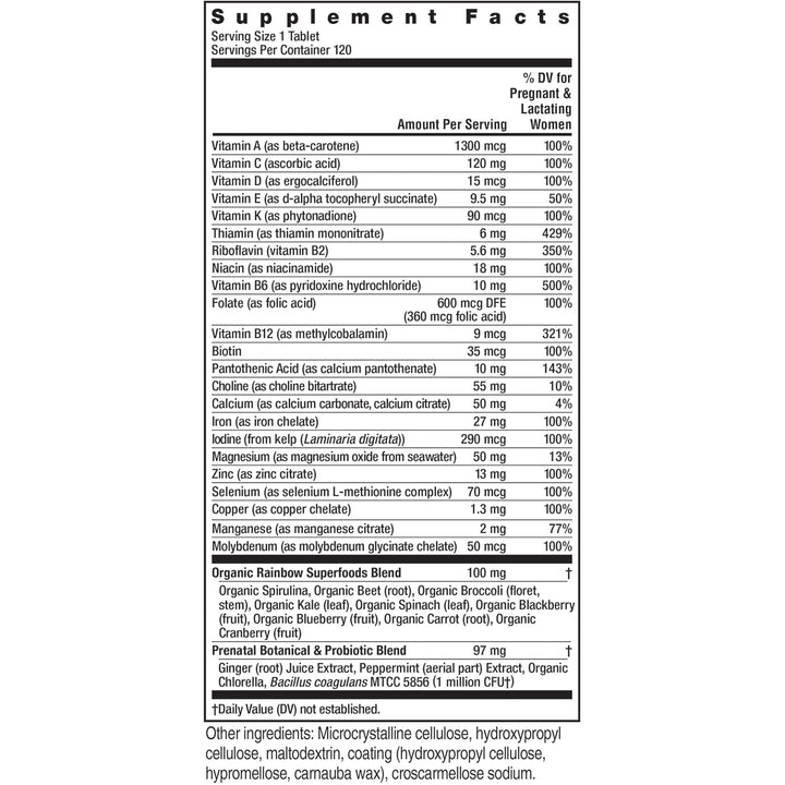 Rainbow Light High-Potency Prenatal One Multivitamin, Prenatal Health Multivitamin Supports Mom's Health and Baby's Development, With Vitamin C, Vegan, 120 Count