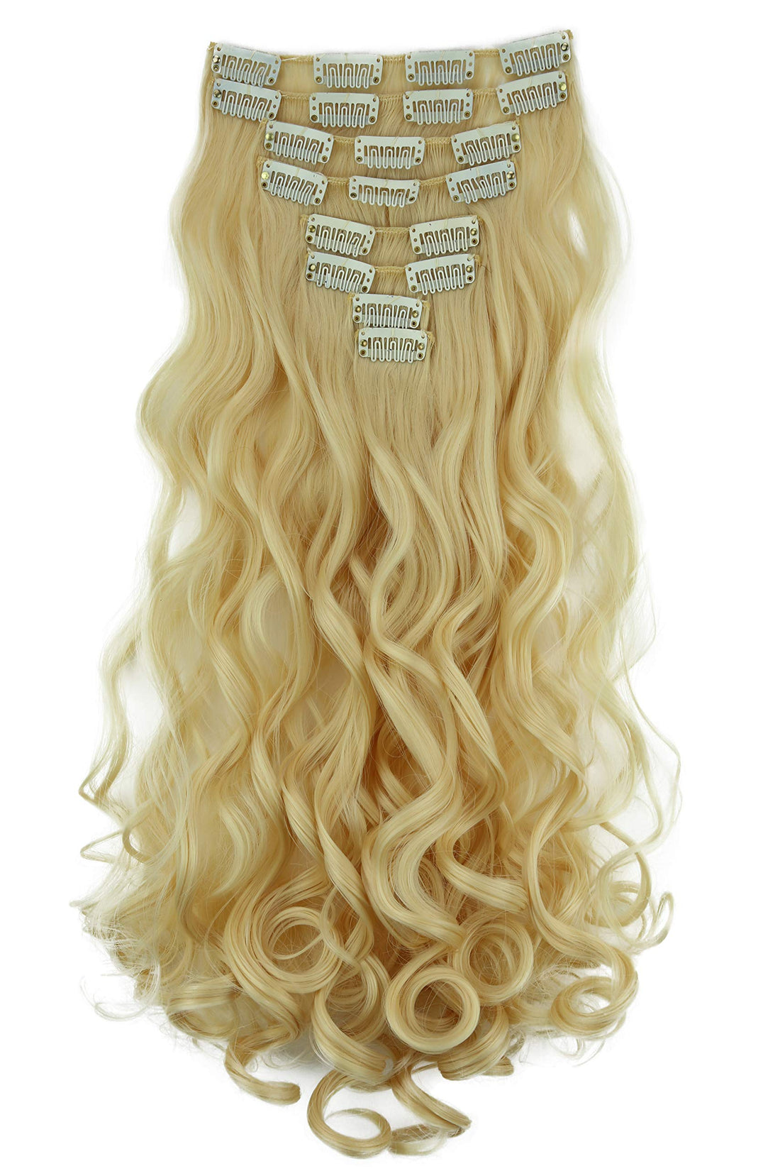 24 (60cm) platinum blonde #613 CES5-1 : PRETTYSHOP XXL Set 8 pcs 24 Clip In Hair Extensions Full Head Hairpiece Wavy Curled Or Straight Heat-Resisting Div. Colors (bleach blonde curled #613 CES5-1)