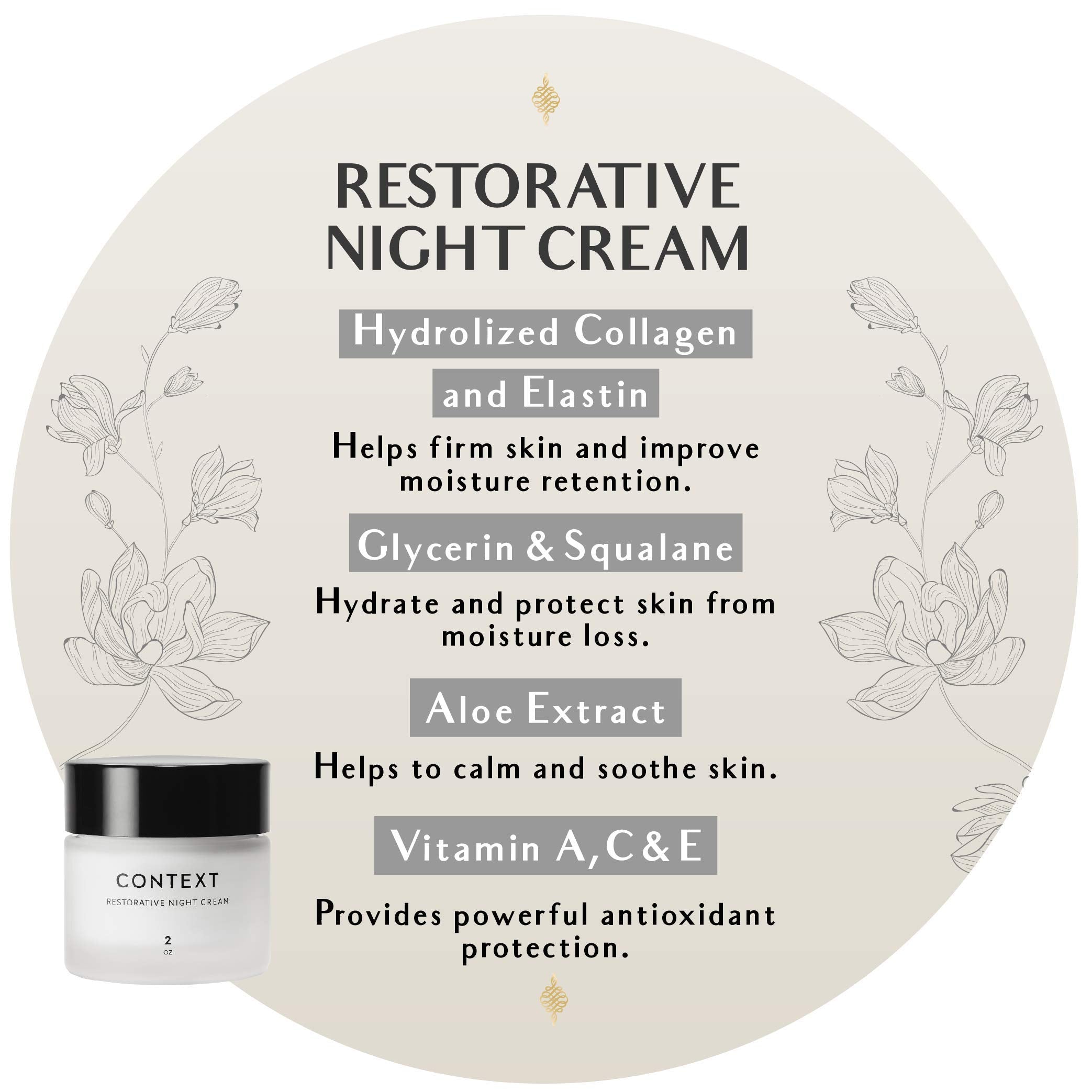 Context Restorative Night Cream - Vitamin C, Anti Wrinkle, Collagen and Elastin, Anti Aging, Removes Fine Lines, Healthy Ingredients by Context Skin