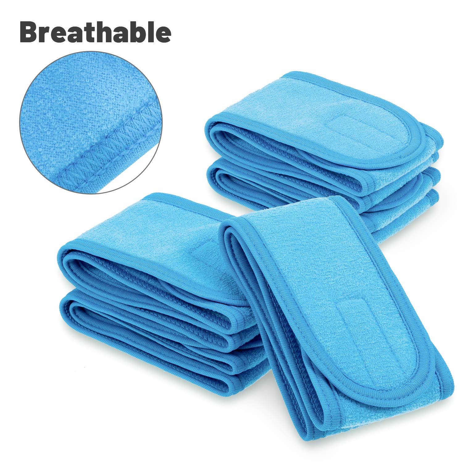 Whaline 4 PCS Spa Headband, Make up Hair Band, Stretch Terry Cloth Headband for Sport Yoga Shower (Blue)