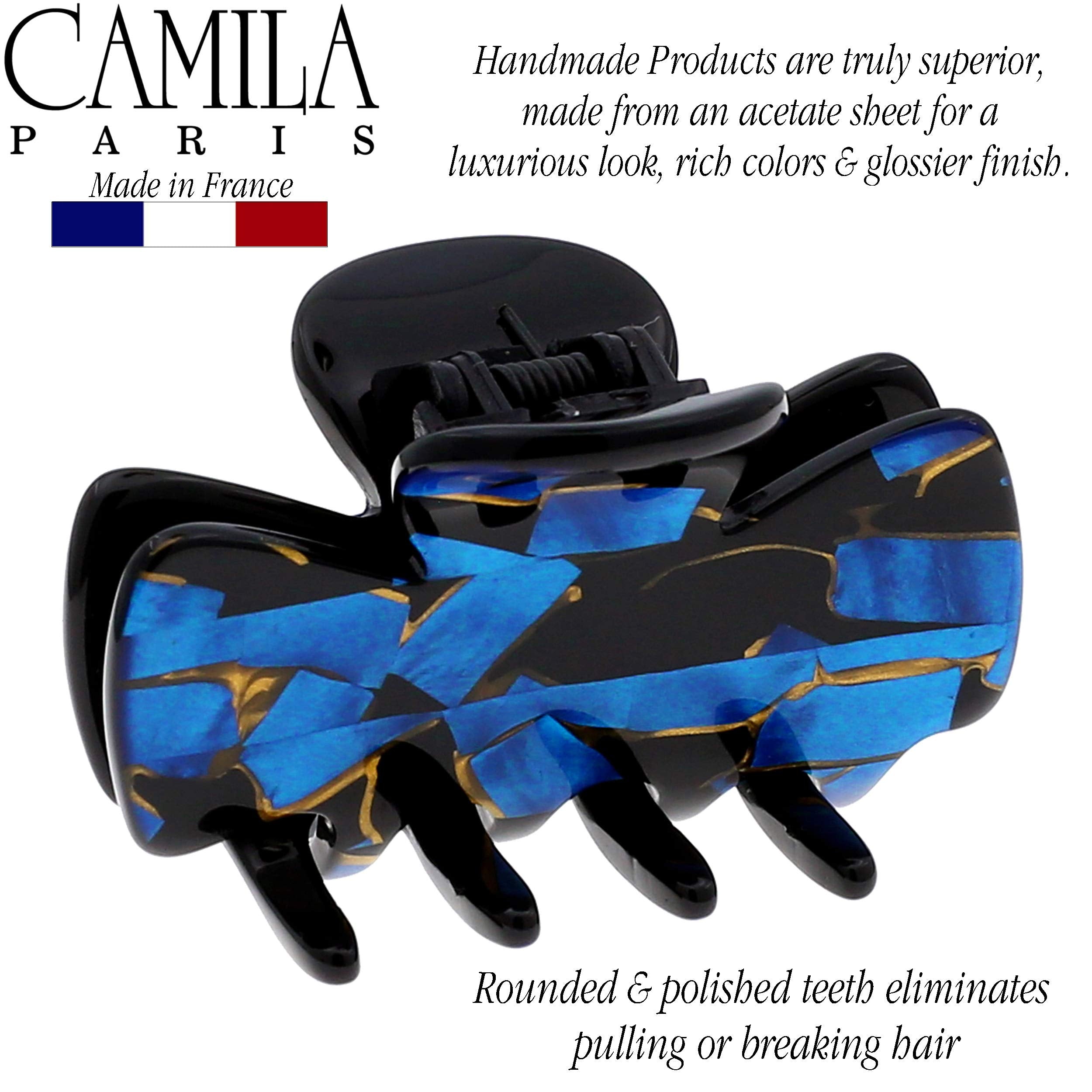Camila Paris CP2440 French Hair Clips for Women, Small Handmade, Blue, Girls Hair Claw Clips Jaw Fashion Durable Styling Hair Accessories for Women, Strong Hold No Slip Grip, Made in France