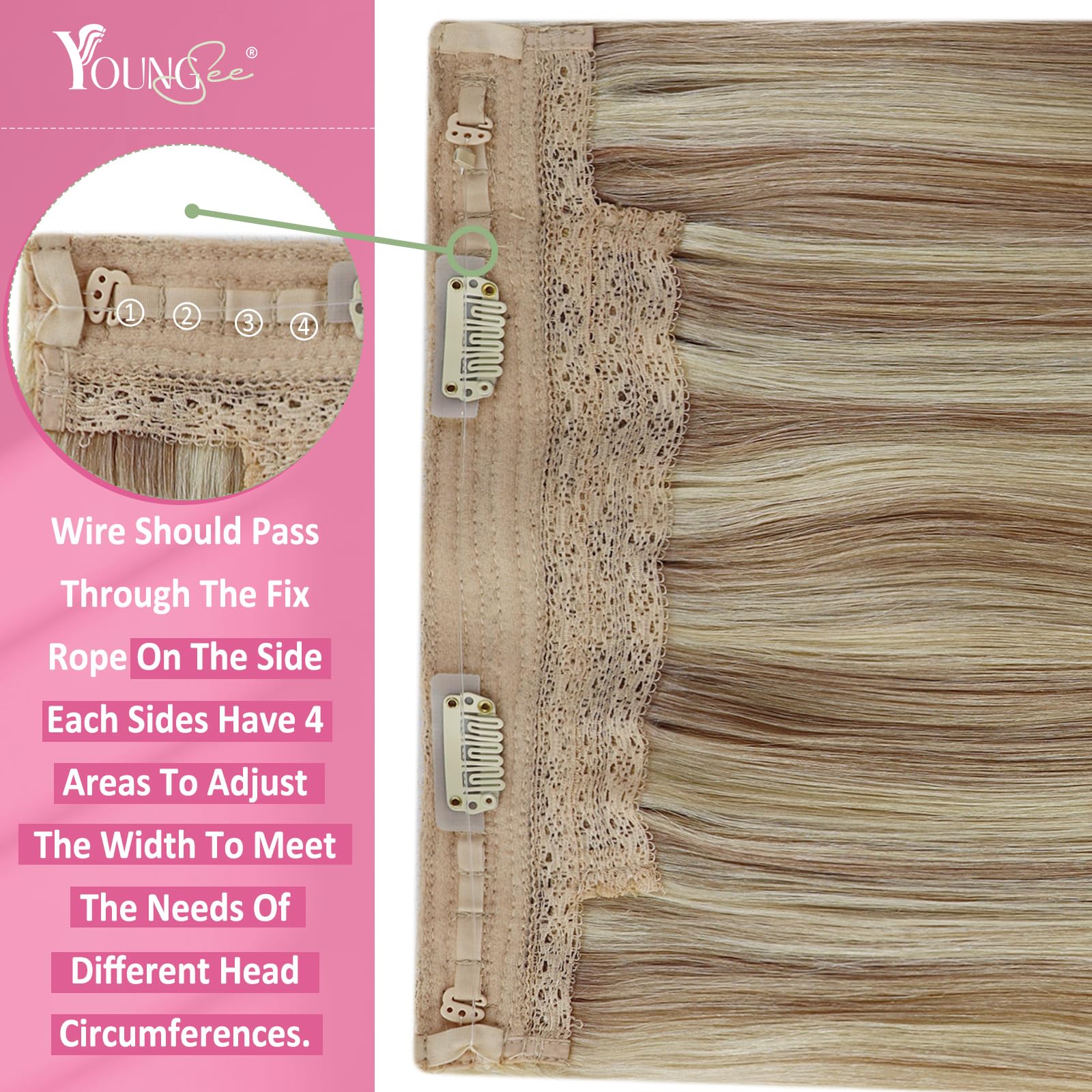 YoungSee Hair Extensions Wire Human Hair Dark Ash Brown Highlight with Golden Blonde Wire Hair Extensions Human Hair Highlight Hair Extensions with Clips in Wire Real Hair 16in 80g