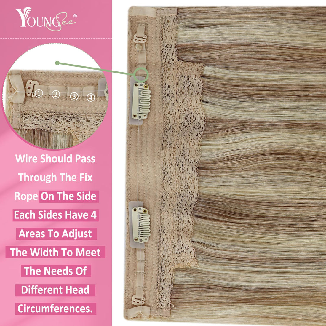 YoungSee Hair Extensions Wire Human Hair Dark Ash Brown Highlight with Golden Blonde Wire Hair Extensions Human Hair Highlight Hair Extensions with Clips in Wire Real Hair 16in 80g