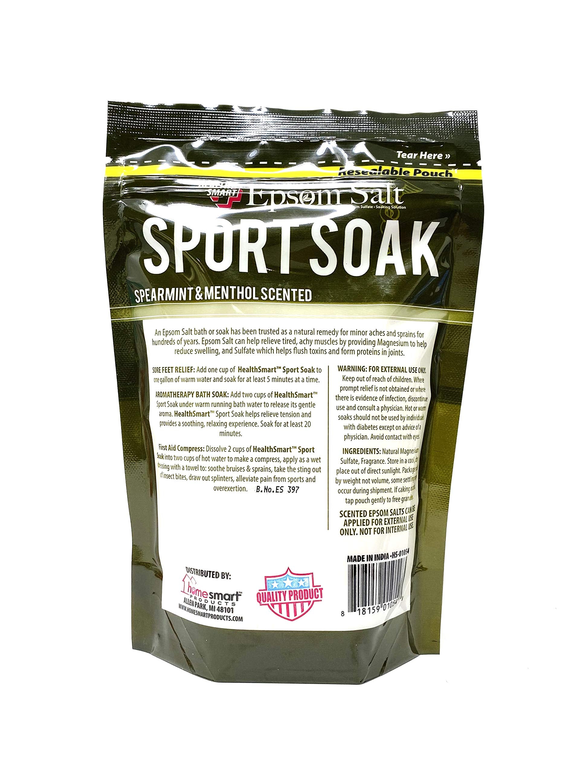 Health Smart Natural Epsom Salt Sport Soak, Spearmint & Menthol Scented 16 Oz (2 Pack)