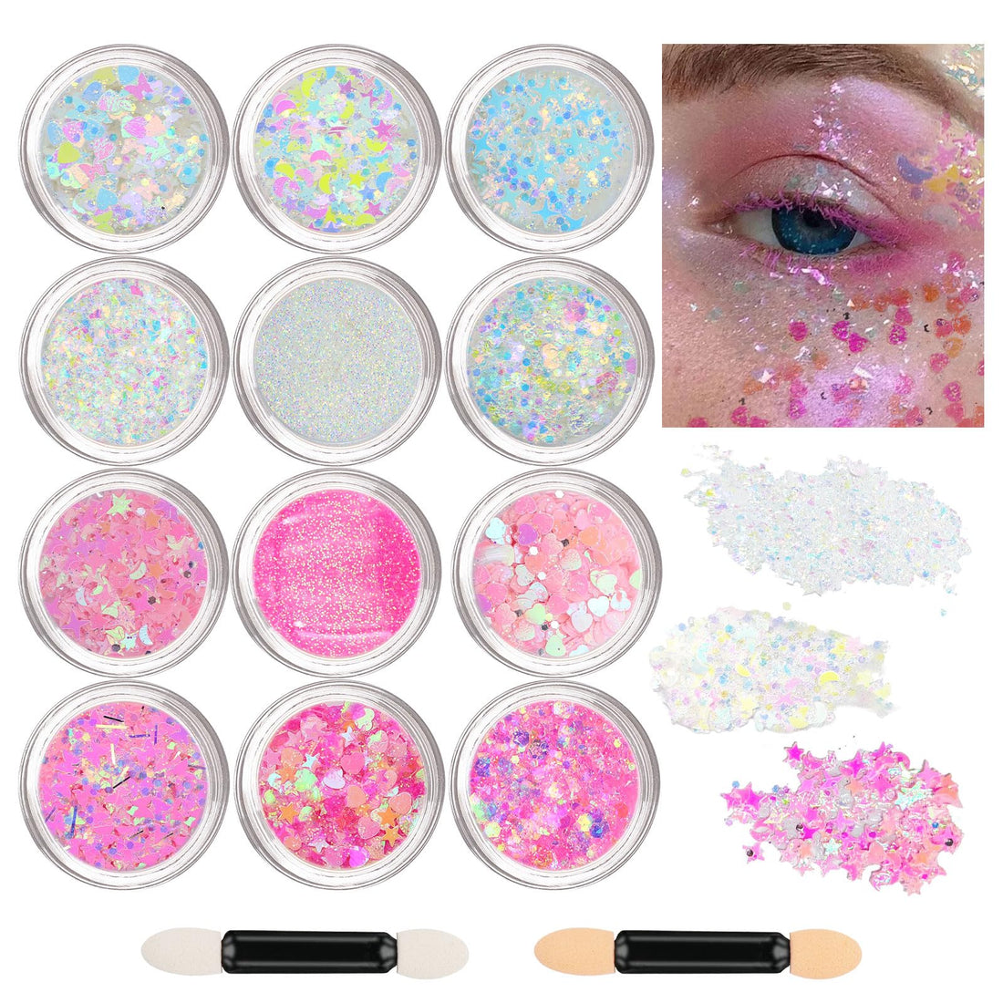 12 Colors Face Glitter Body Glitter Gel Set, Makeup Gel for Body, Hair, Face and Eye, Suitable for Musical Festival Carnival Dance Halloween Party Beauty Mermaid Sequins Makeup