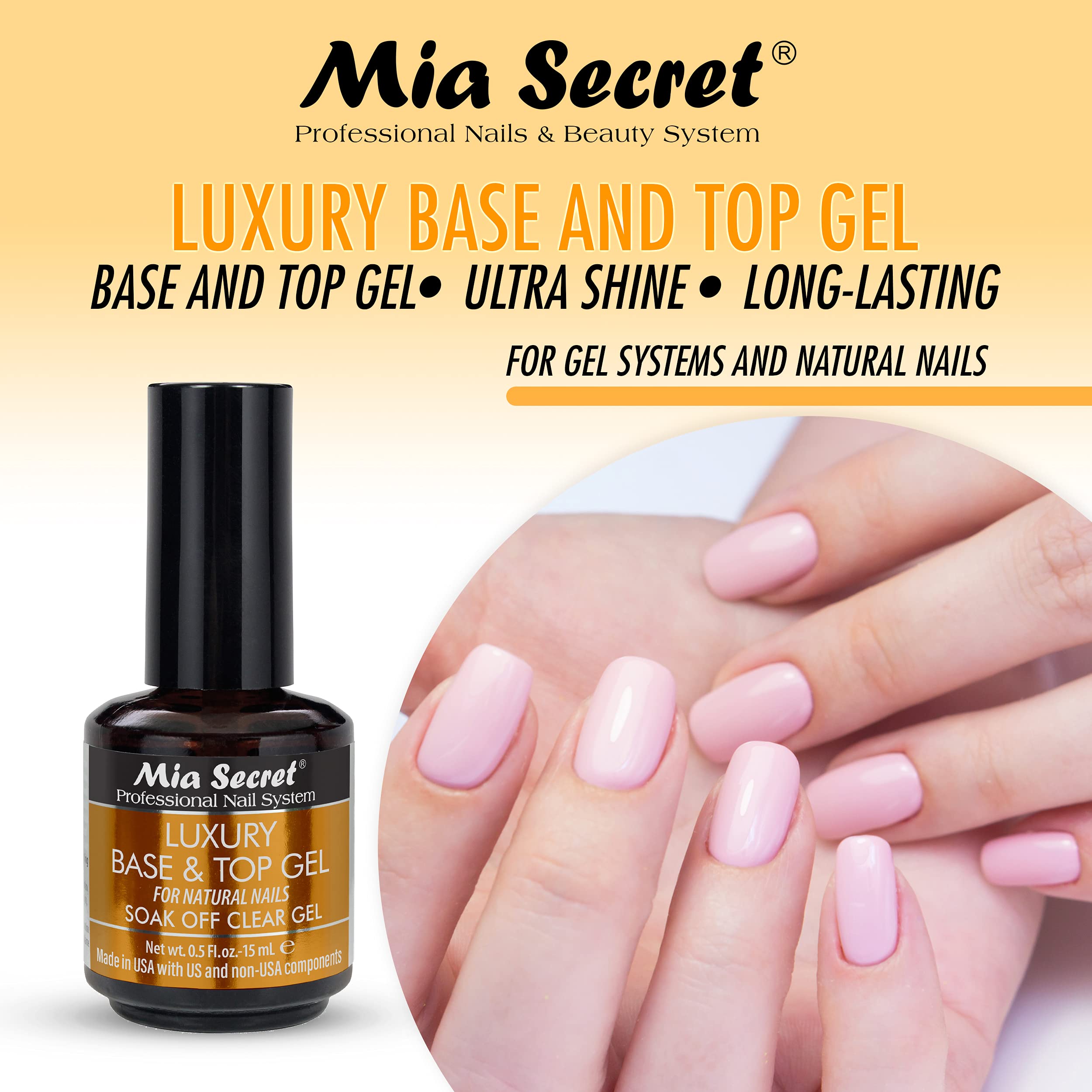 Mia Secret Luxury UV Top Coat Gel For Natural Nails Soak Off Clear Gel 1/2 Oz