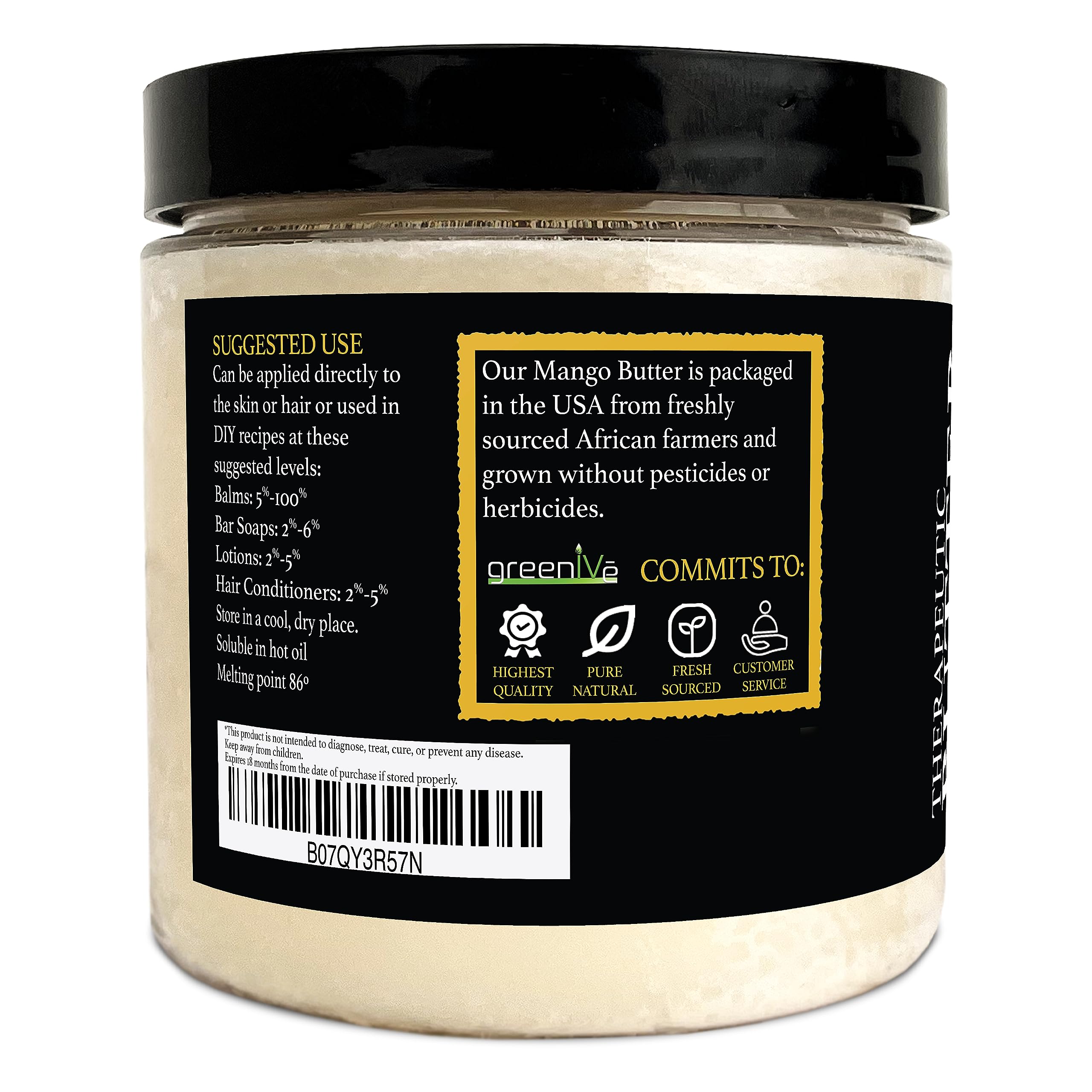GreenIVe - 100% Pure Mango Butter- All Natural - Fresh Sourced - Exclusively on Amazon (8 Ounce Jar)