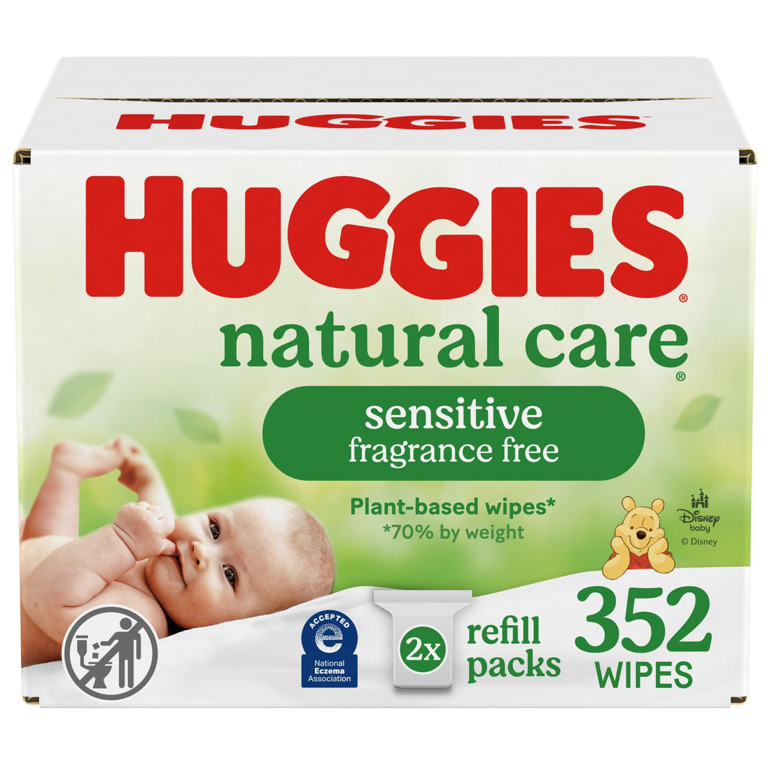 Huggies Natural Care Sensitive Baby Wipes, Unscented, Hypoallergenic, 99% Purified Water, 2 Refill Packs (352 Wipes Total)