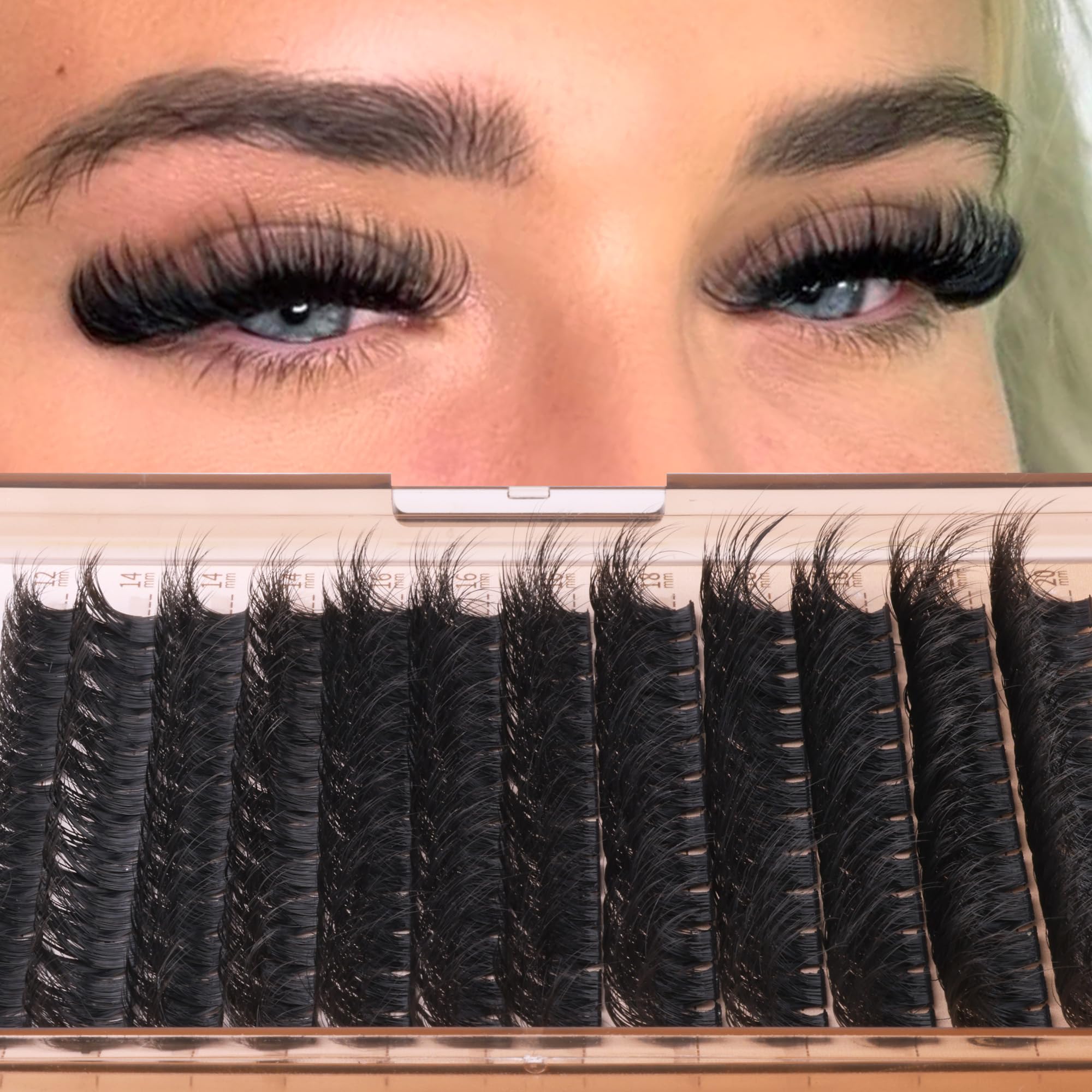 Geeneiya Lash Clusters 200D Full Eyelash Clusters 10-20mm Thick D Curvature Lash Extension Wispy Cluster Eyelash Extensions DIY Individual Eyelashes for Beginners