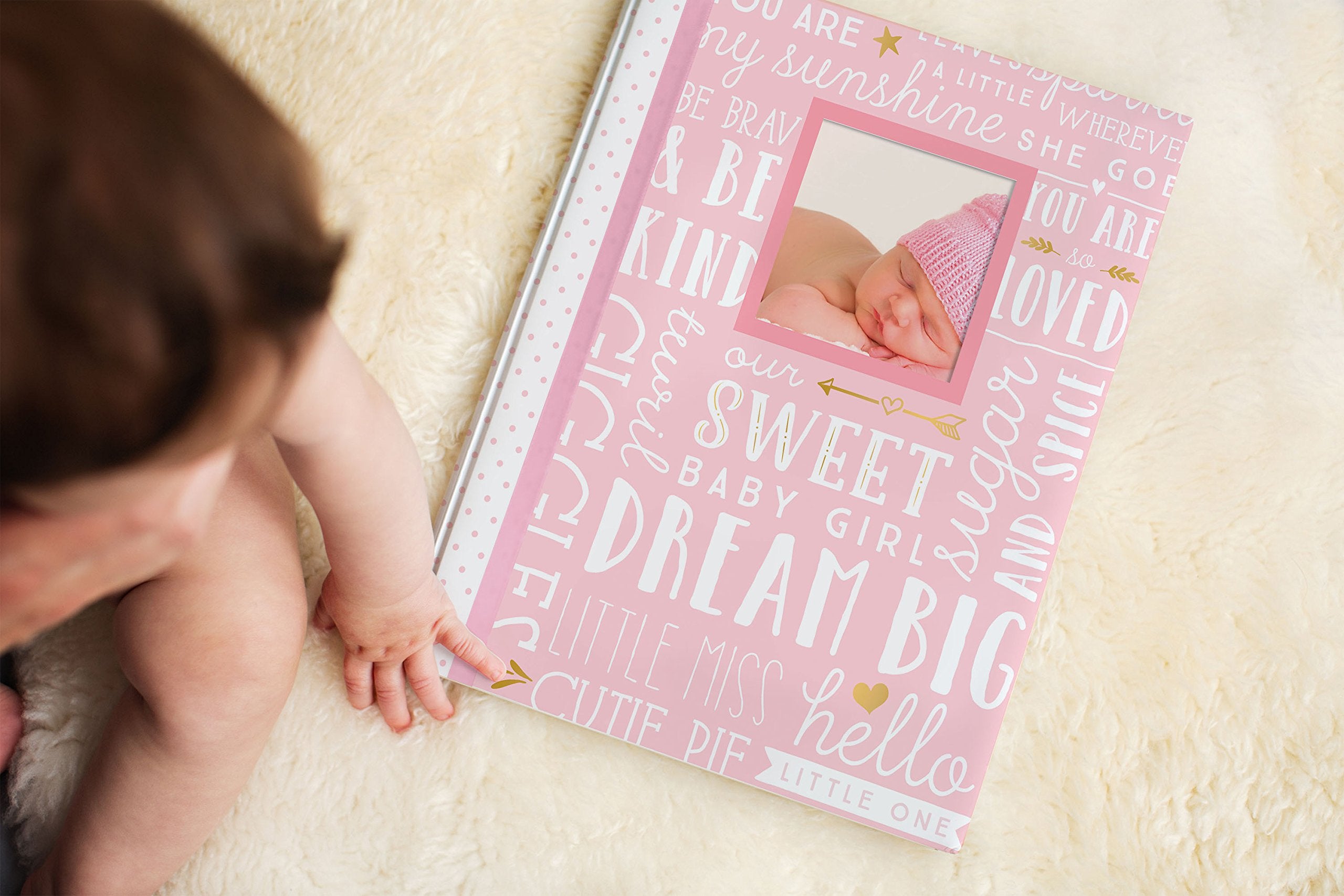 Lil Peach First 5 Years Dream Big Wordplay Baby Memory Book, Baby Keepsake Journal, Gift For New And Expecting Parents, 46 Fill In Pages, Pink