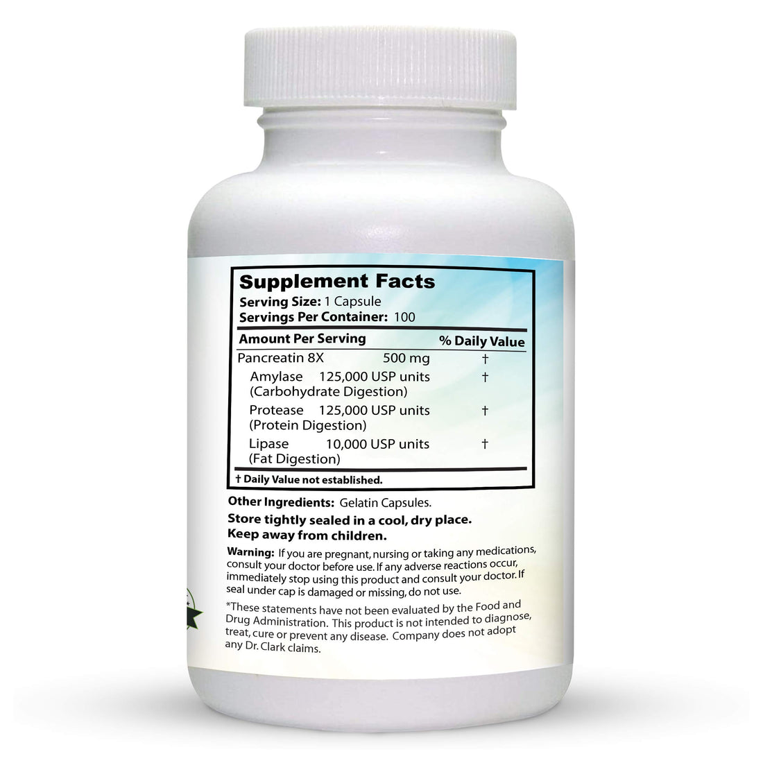 Dr. Clark Pancreatin 8X Enzyme Supplement 500mg | Several Digestive Aids Formulas Promotes Proteins, Fat | Carbohydrates Healthy Supports Optimal Digestion - 100 Gelatin Capsules