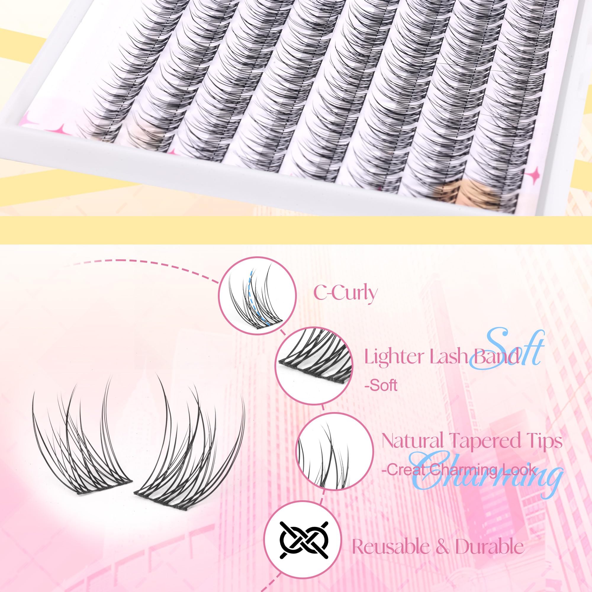 Lash Clusters Wispy Individual Lash Extensions Natural Cluster Lashes 9-11MM 96pcs DIY Eyelash Extension C-Curly Eyelash Clusters by Ruairie