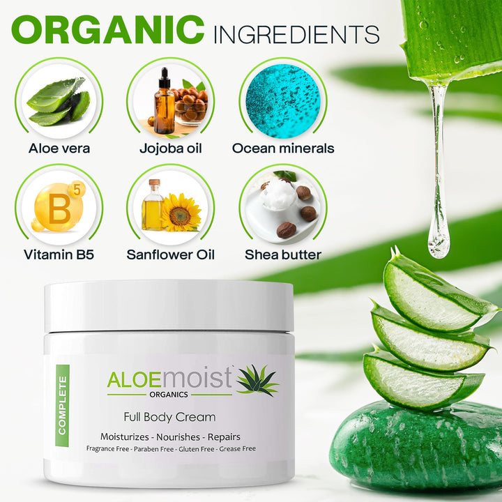 Anti Aging Moisturizer Cream for Face and Body by AloeMoist with Organic Aloe, Retinol, Vitamin C, E, Green Tea and More - Repairs and Hydrates for Younger, Healthier Skin 8oz