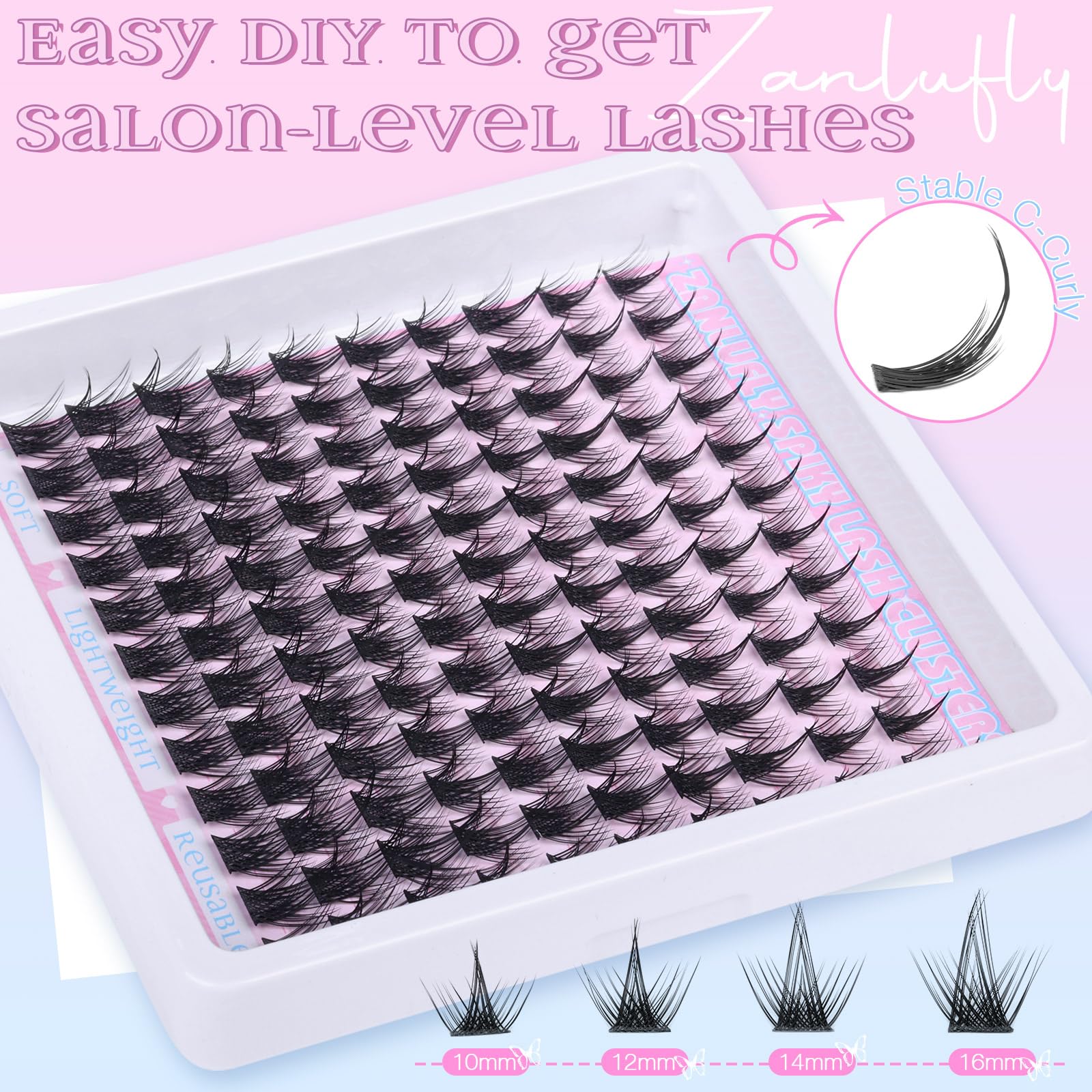 Manga Lash Clusters Kit Anime Eyelash Clusters Kit Wispy Cluster Eyelash Extension Kit DIY Lash Extension Kit 10-16mm Spiky Individual Lashes with Bond and Seal Lash Glue, Tweezers and Remover