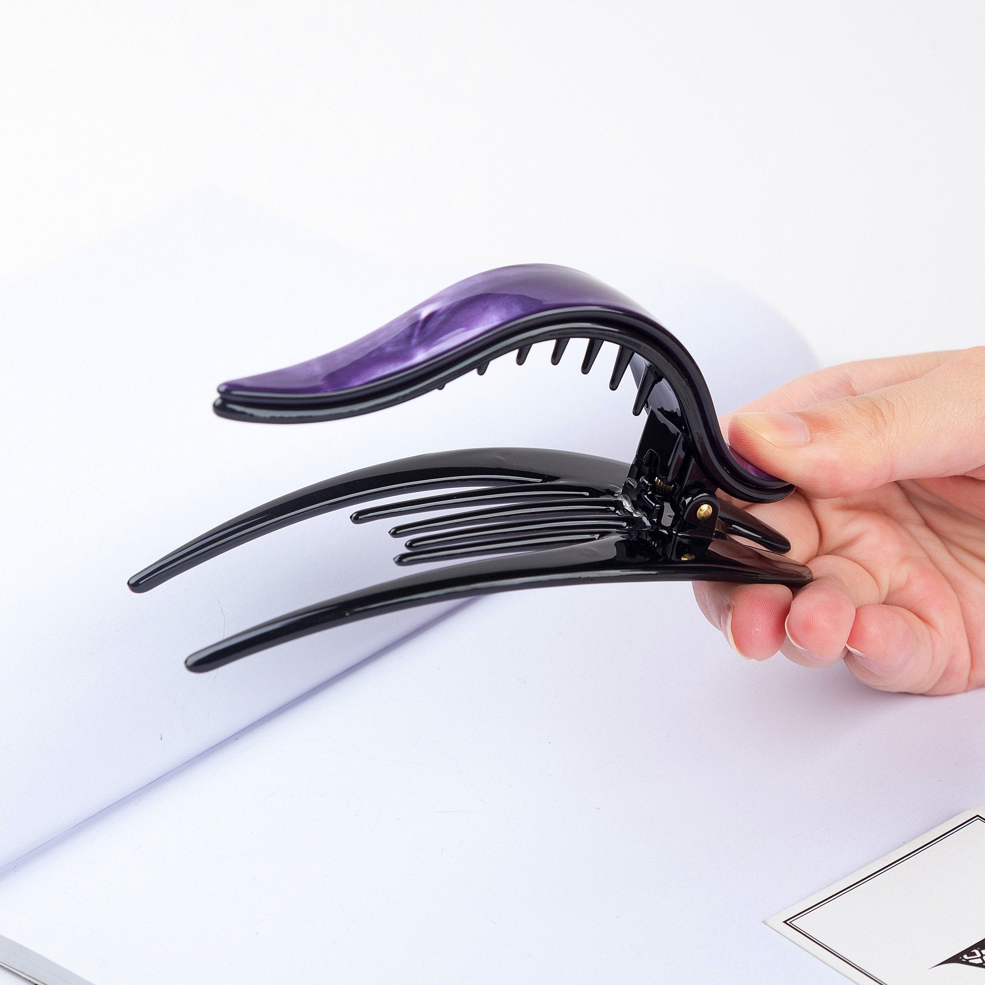 B: Prettyou Handmade Celluloid French Design Tortoise Shell Barrettes Side-Slide Opening Duck Luxury Fashion Accessories Hair Clip Claw For Women (B)