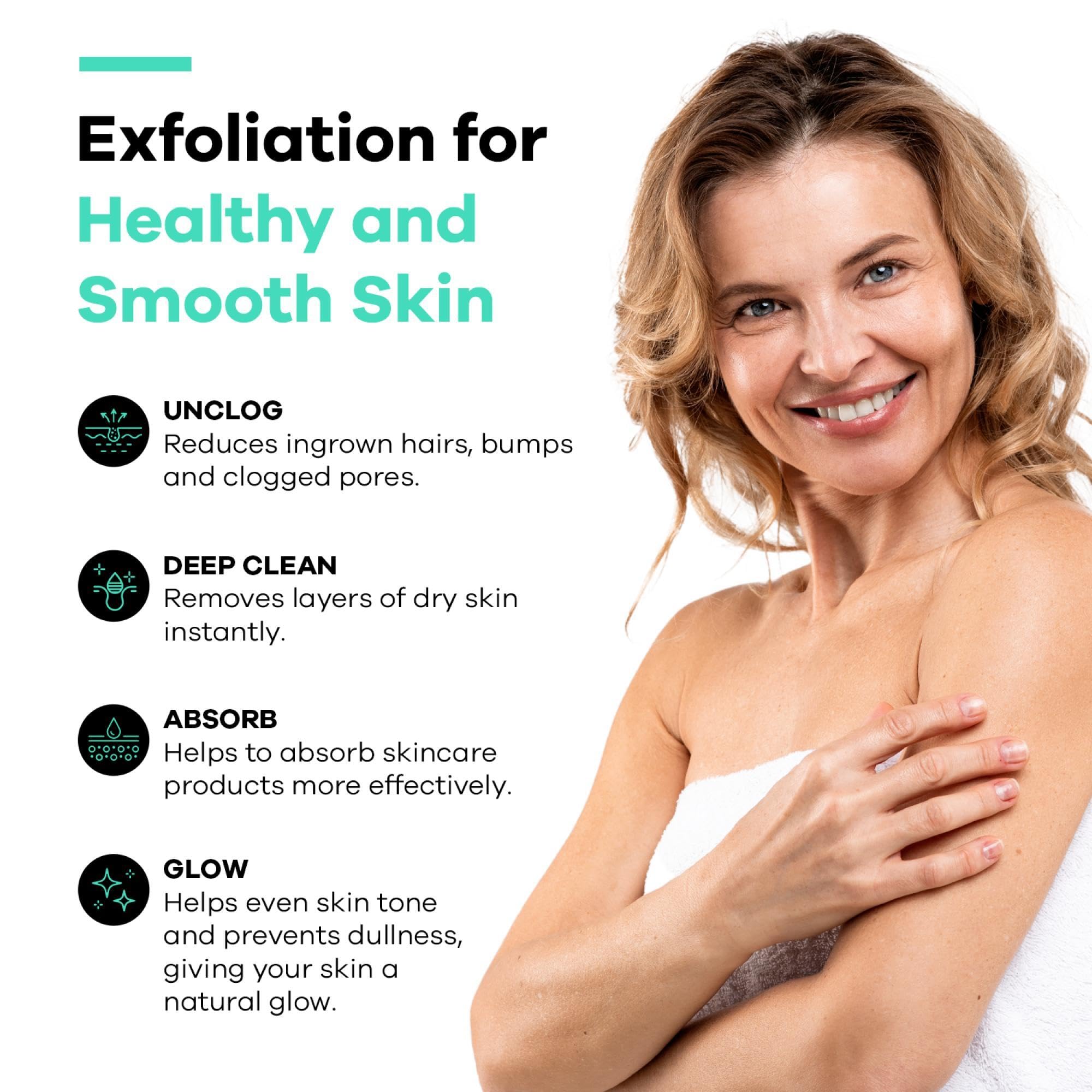 Dermasuri Deep Exfoliating Glove for Shower - Scrubbing Mitt Body Scrubber Gloves Skin Exfoliator & Eliminates Dead Skin - Keratosis Pilaris Scrub Spray Tan Remover - Korean Skincare for Body (2 Pack)