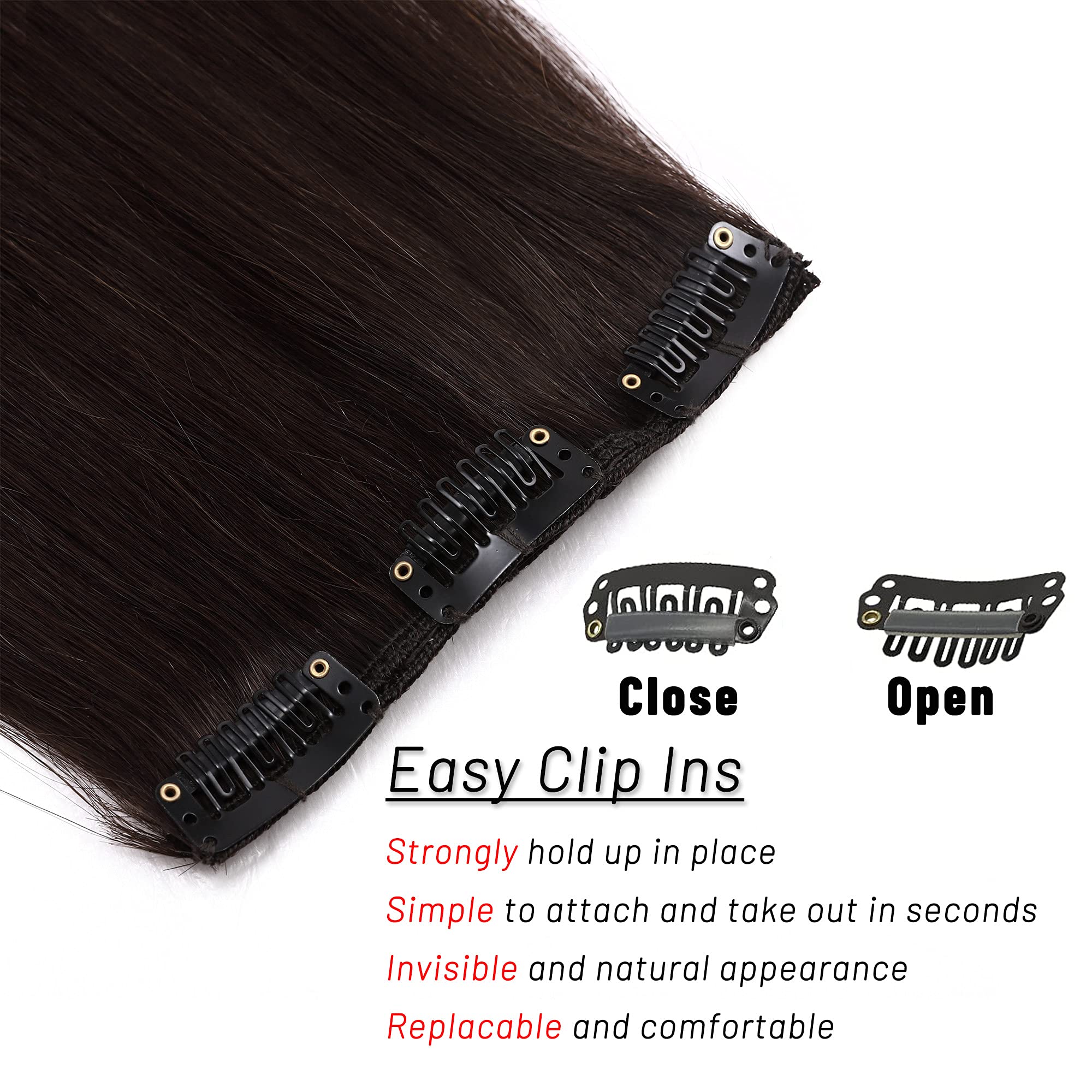 S-noilite Clip in Human Hair Extension 8Inch 18 Clips Short Clip in Hairpieces 45g 8 Pieces Thin Remy Hair For Women With Thin Hair Add Hair Volume Dark Brown