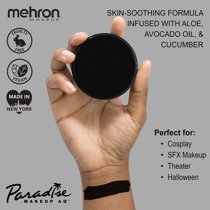 Mehron Makeup Paradise AQ Face & Body Paint, BLACK: Basic Series - 40gm