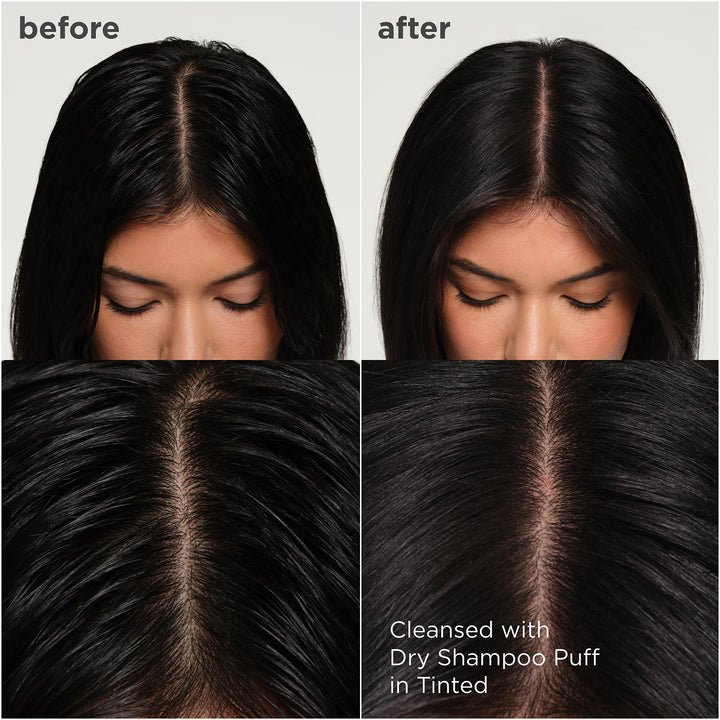 Briogeo Style & Treat Dry Shampoo Puff - Tinted for Dark Hair - Mattifying Dry Shampoo Powder - Non-Aerosol, Talc Free, Benzene Free - 0.5 oz/15 g
