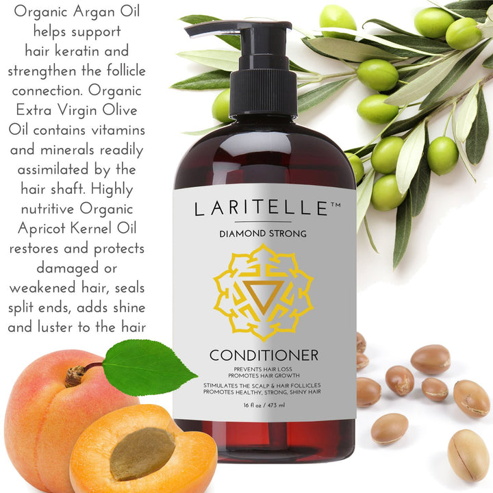 Laritelle Organic Hair Growth Set | Shampoo 17 oz + Conditioner 16 oz + Hair Loss Treatment 4 oz | Argan Oil, Rosemary, Ginger & Cedarwood | NO GMO, Sulfates, Gluten, Alcohol, Parabens, Phthalates