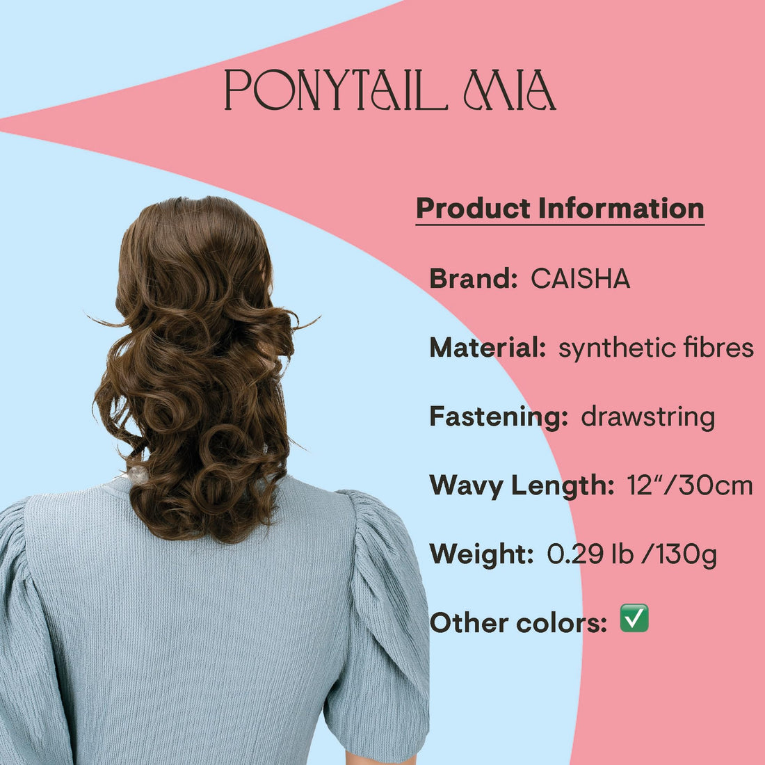 PRTTYSHOP Hair Piece Pony Tail Extension Draw String Voluminous Curly Heat-Resisting 14 brown # 9 PH204