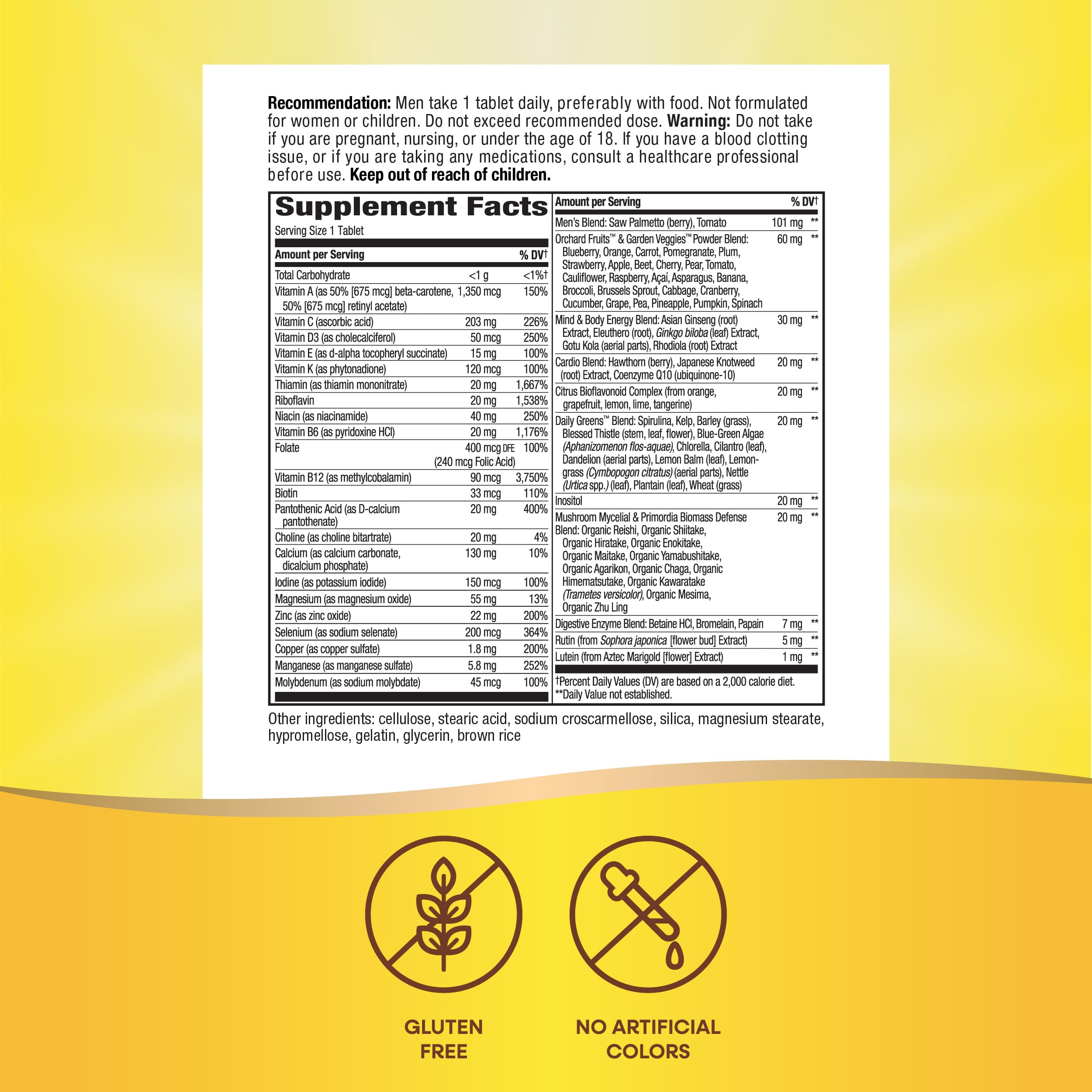 Nature's Way Alive! Men’s 50+ Daily Ultra Multivitamin, High Potency Formula, Supports Healthy Brain, Eyes & Heart*, with Methlyated B12, Gluten-Free, 150 Tablets (Packaging May Vary)