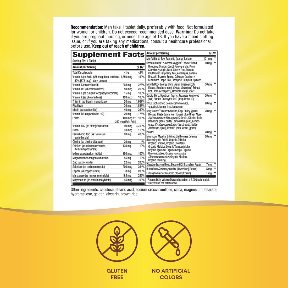 Nature's Way Alive! Men’s 50+ Daily Ultra Multivitamin, High Potency Formula, Supports Healthy Brain, Eyes & Heart*, with Methlyated B12, Gluten-Free, 150 Tablets (Packaging May Vary)