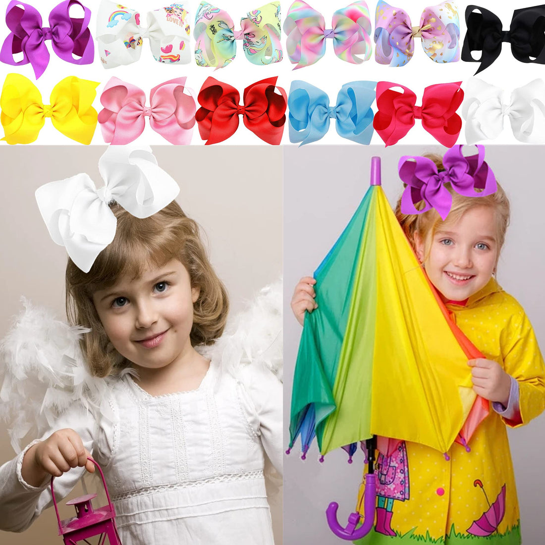 Eyegla Hair Bows For Girls Large Bow Hair Clips Girl Hair Bows For Hair 8 Inch Grosgrain Ribbon Hair Accessories Pack of 12 Color