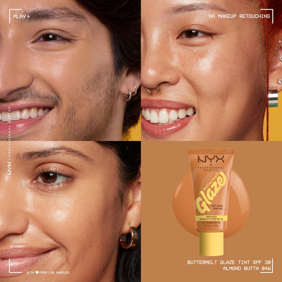 NYX PROFESSIONAL MAKEUP Buttermelt Glaze Soft Glow Skin Tint + SPF 30, Up To 12HR Wear, 04 Almond Butta