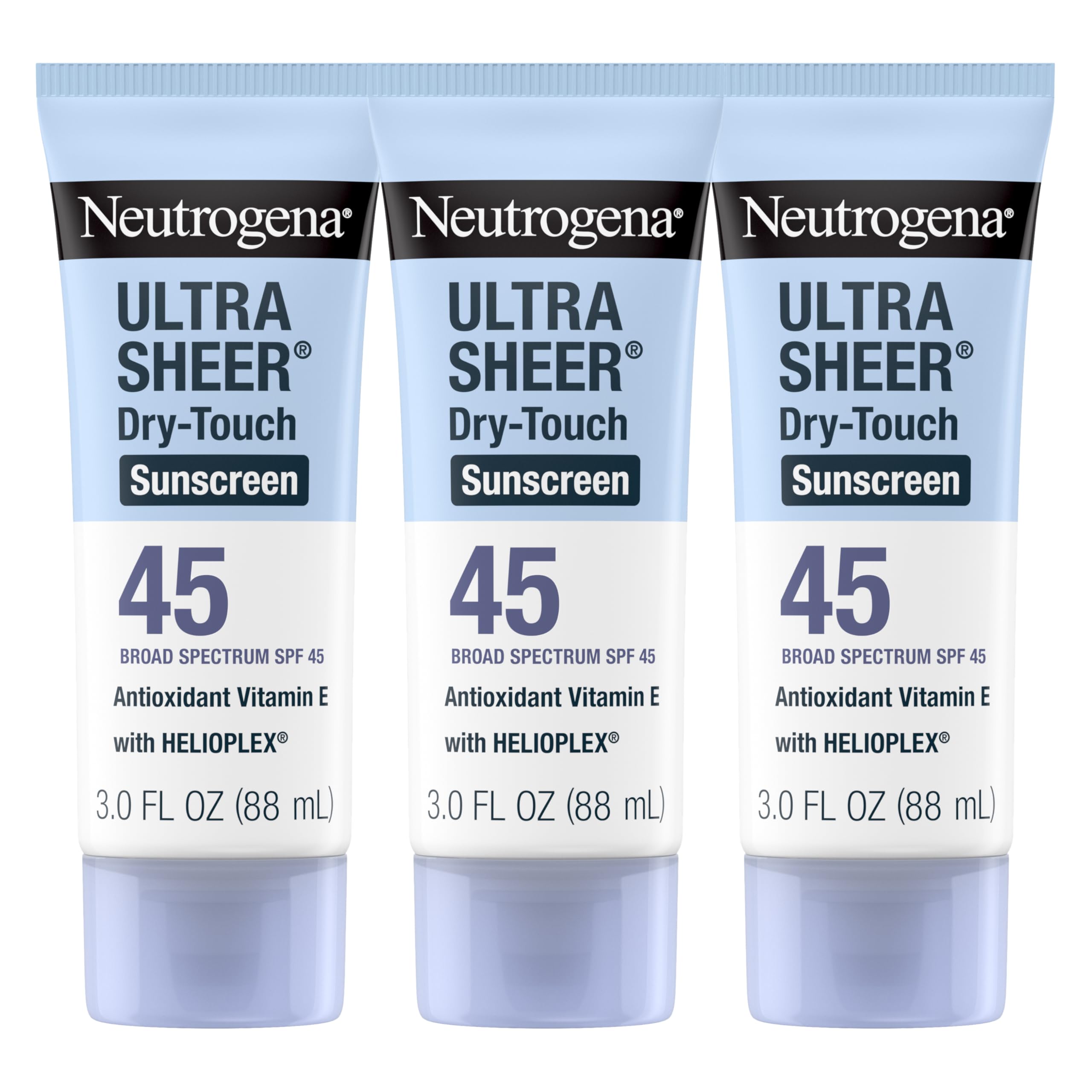 Neutrogena Ultra Sheer Dry-Touch Sunscreen For Face & Body, SPF 45 Broad Spectrum UVA/UVB Protection, Lightweight Water Resistant & Non-Greasy, Travel Size Sunscreen, 3 fl. oz Pack of 3