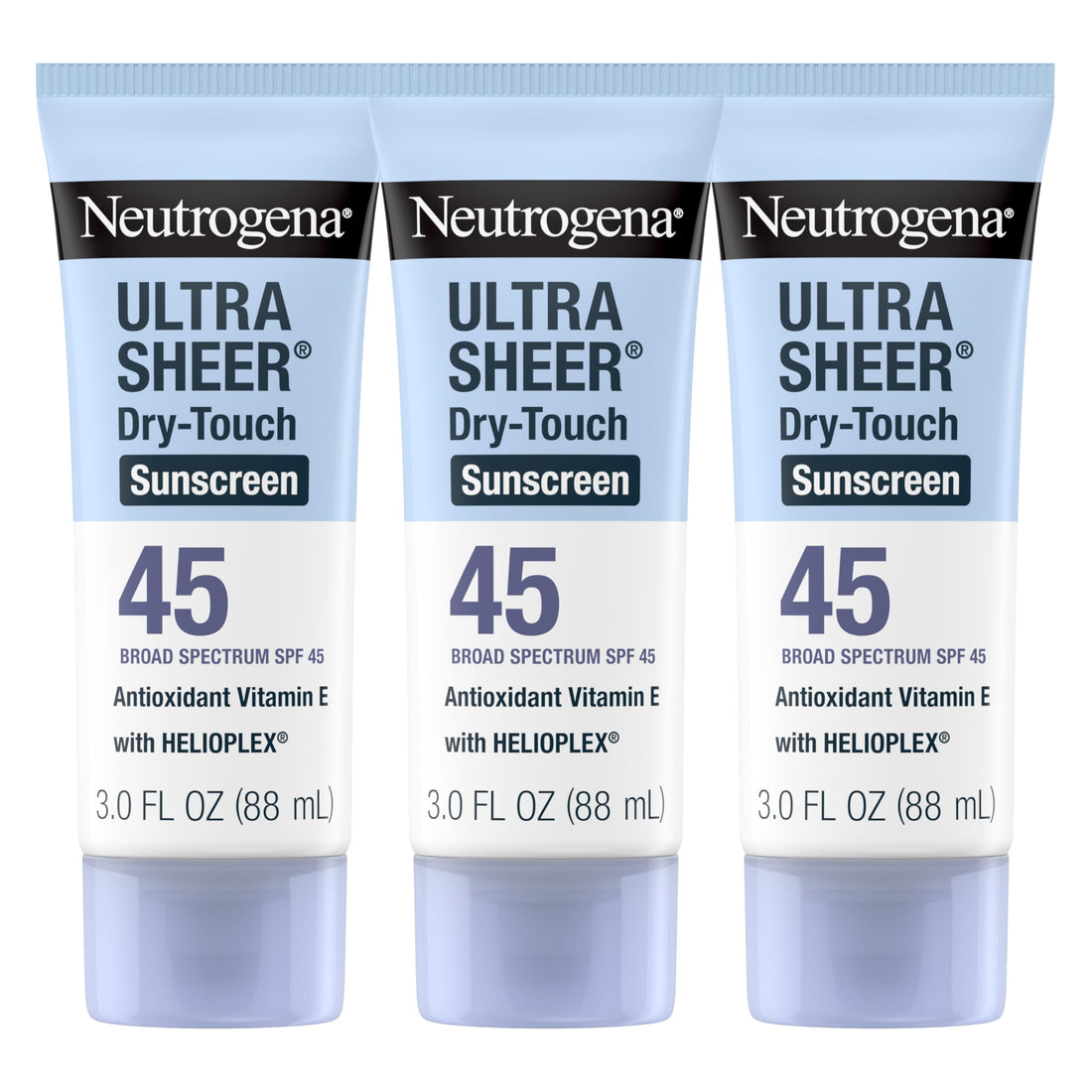 Neutrogena Ultra Sheer Dry-Touch Sunscreen For Face & Body, SPF 45 Broad Spectrum UVA/UVB Protection, Lightweight Water Resistant & Non-Greasy, Travel Size Sunscreen, 3 fl. oz Pack of 3