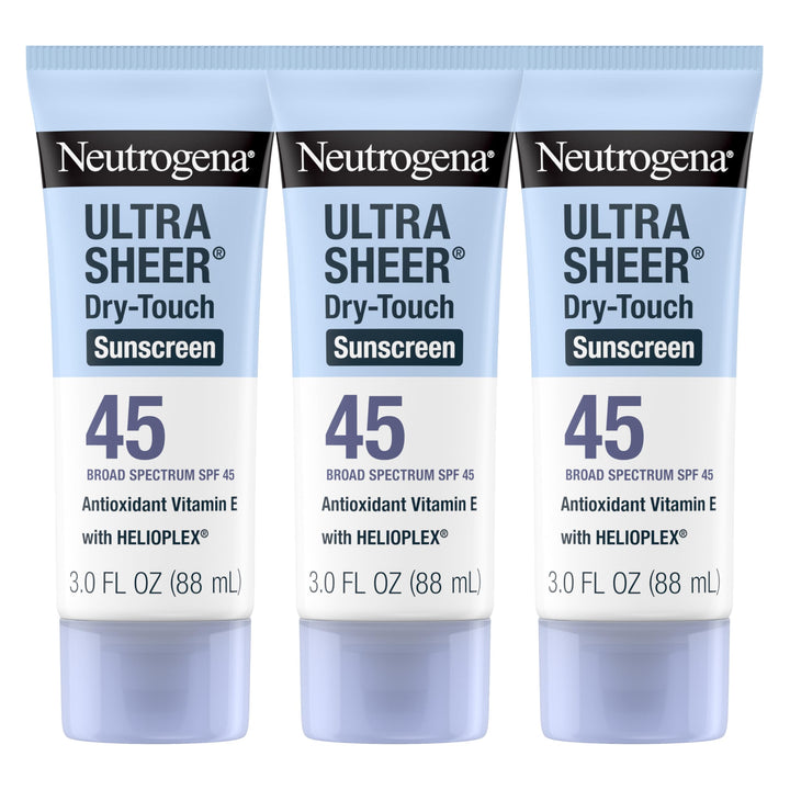 Neutrogena Ultra Sheer Dry-Touch Sunscreen For Face & Body, SPF 45 Broad Spectrum UVA/UVB Protection, Lightweight Water Resistant & Non-Greasy, Travel Size Sunscreen, 3 fl. oz Pack of 3