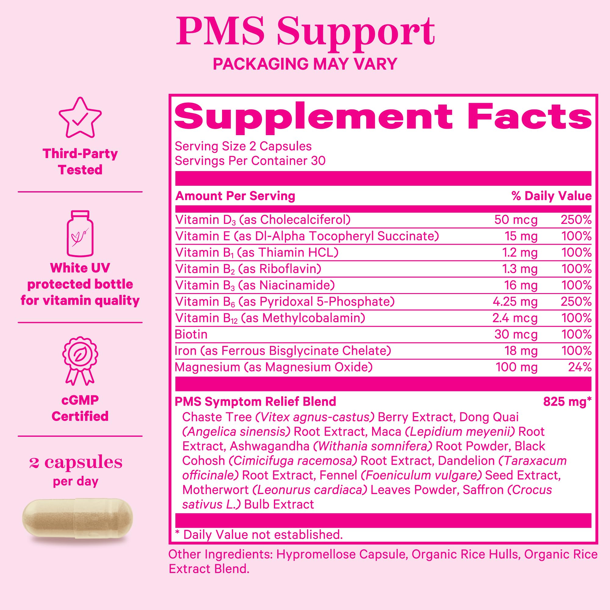 Pink Stork PMS Supplement for Women - Vitex, Ashwagandha, Maca Root & 10 Vitamins & Minerals to Support Hormone Balance, Mood, Bloating, Period Regularity - 60 Capsules