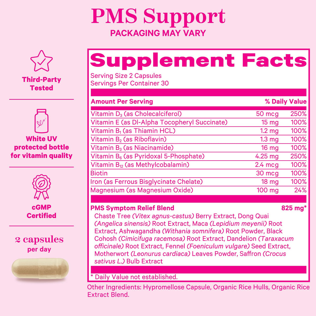 Pink Stork PMS Supplement for Women - Vitex, Ashwagandha, Maca Root & 10 Vitamins & Minerals to Support Hormone Balance, Mood, Bloating, Period Regularity - 60 Capsules