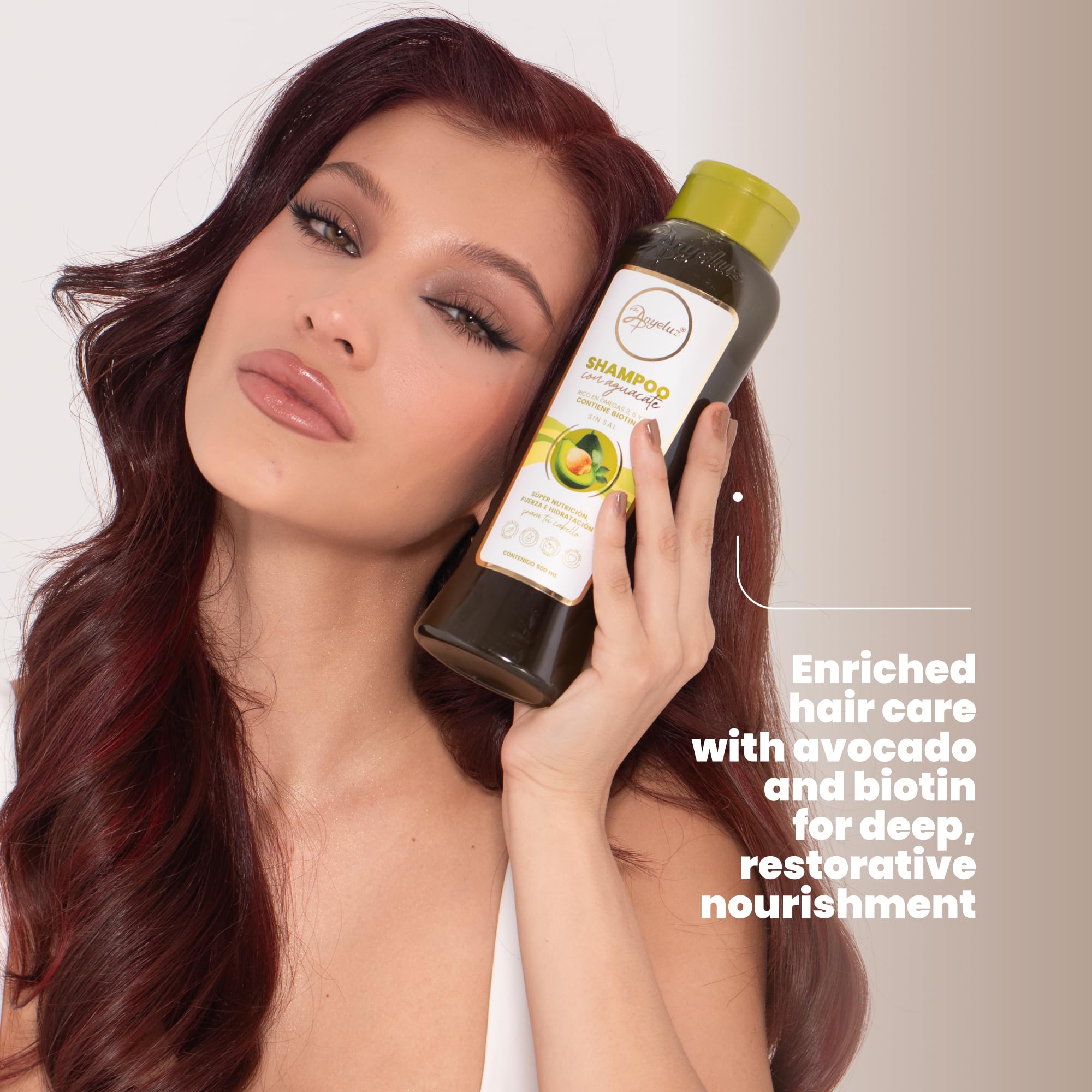 Anyeluz Avocado Moisturizing Shampoo, Enriched with Omega 3, 6, 9, and Biotin, Repairs and Protects Damaged Hair Fibers, Enhances Hair Shine and Guards Against Sun Damage