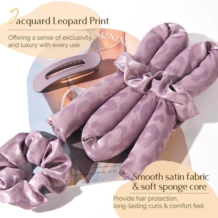 YANIBEST Heatless Curls Overnight, Hair Curlers to Sleep in, Leopard Heatless Hair Curler, Heatless Curling Rod Soft Hair Rollers-Purple