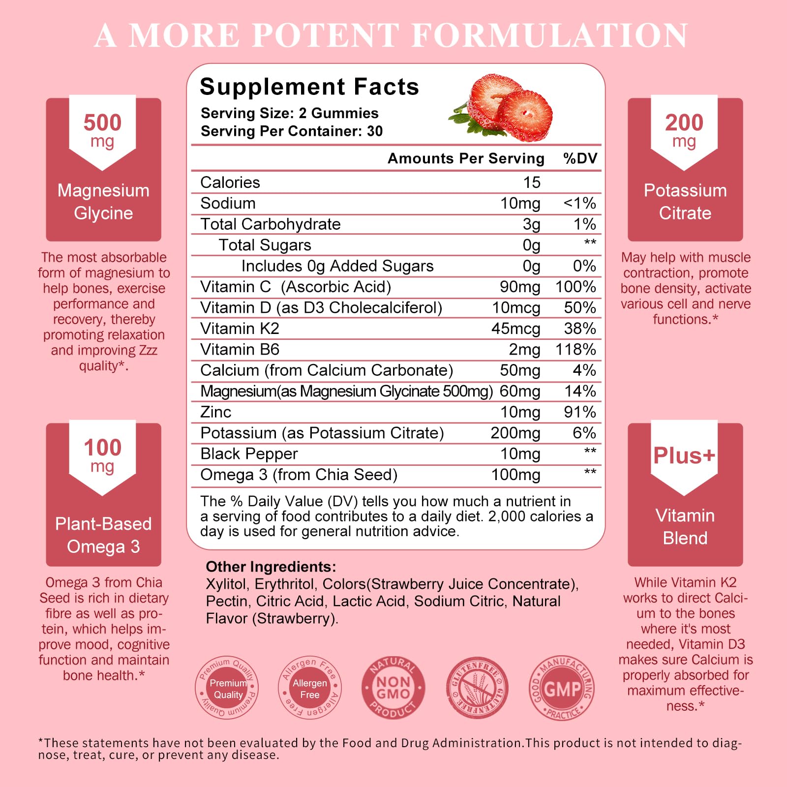 Magnesium Potassium Supplement Gummies - New Formula Calm Magnesium Glycinate Gummies & Potassium Citrate 200 mg Plus Omega 3, B6, D3, K2 & Calcium for Zzz, Leg Cramps & Muscle - 120 Gummies