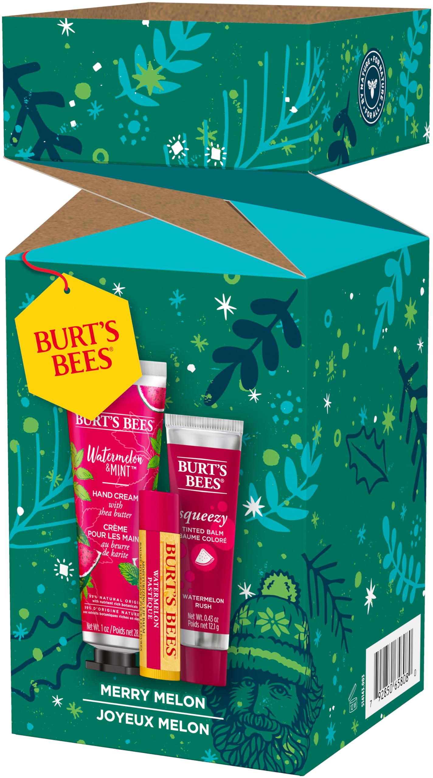 Burt's Bees Lip Balm, Squeezy Tinted Balm and Hand Cream Gift Set, Merry Melon, Ready to Give Holiday Gift, 1 Gift Set
