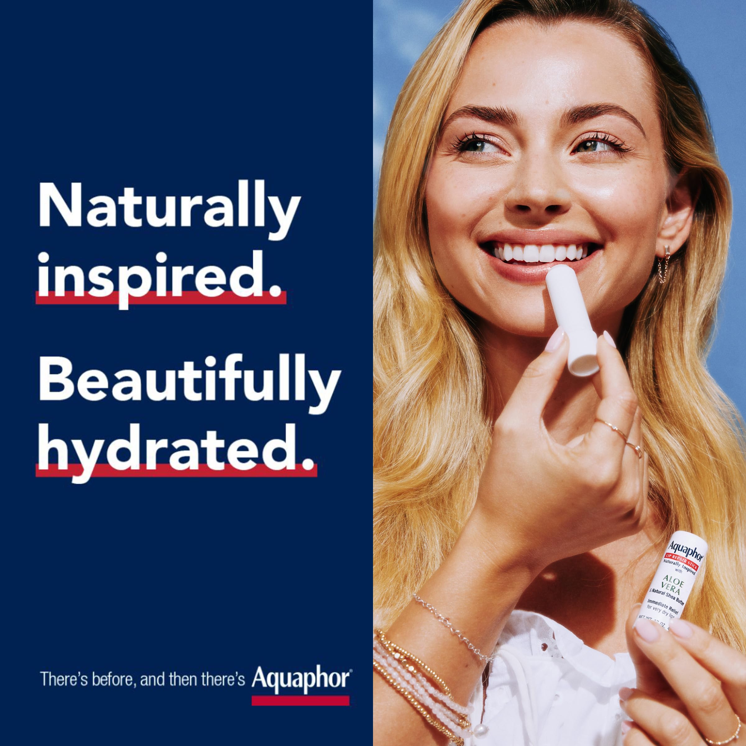 Aquaphor Naturally Inspired Lip Repair Stick with Aloe Vera and Natural Shea Butter, Hydrating Lip Balm Stick Immediately Relieves Dryness and Soothes Chapped Lips, 0.17 Oz Stick, Pack of 3