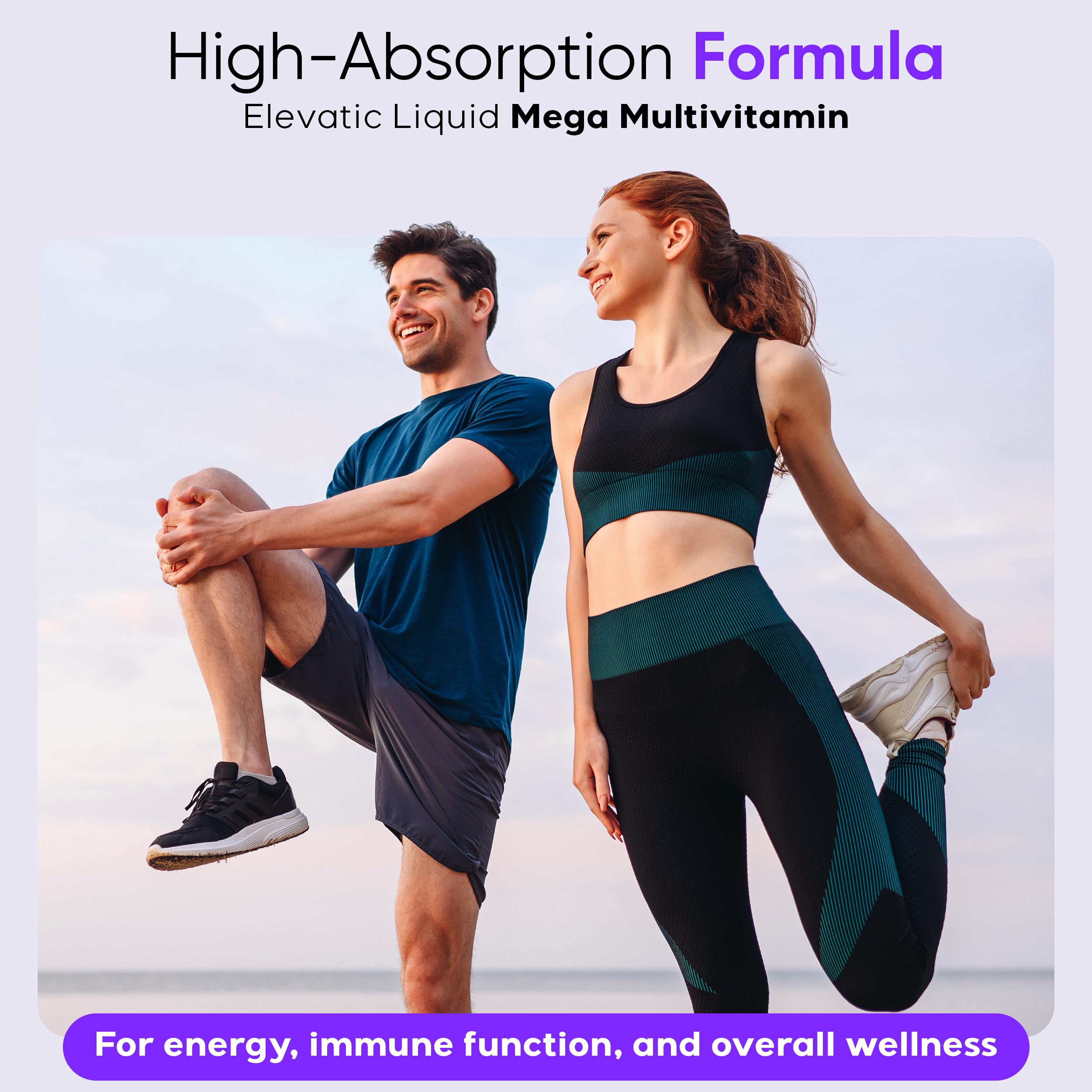 Elevatic Mega Liquid Multivitamin | 32 Fl.oz (960ml) | Easy to Consume Daily Use Multivitamin Liquid | Nutrition & Immune Support | Packed with Vital Nutrients for All