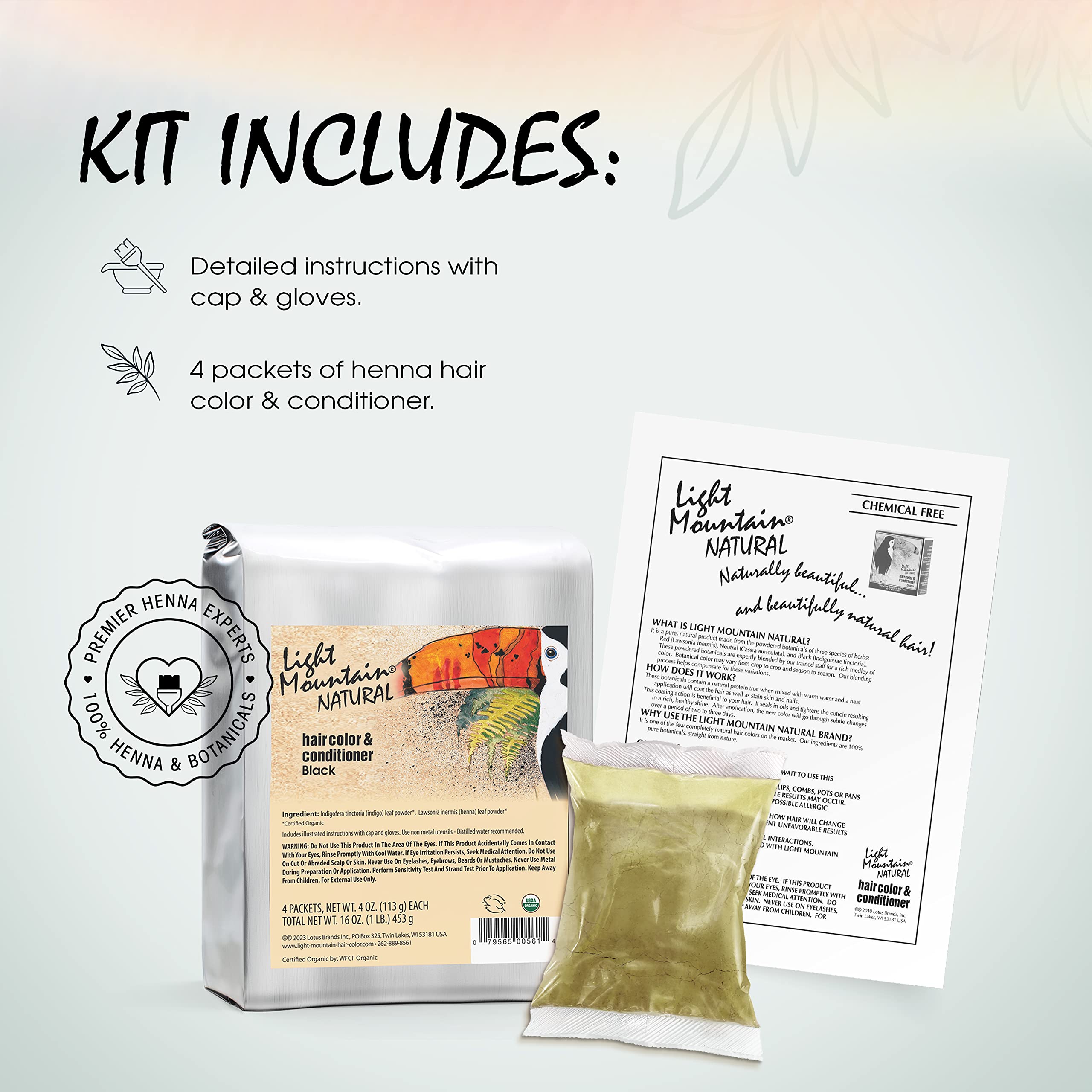 Light Mountain Natural Bulk Hair Color and Conditioner, Black, 16 Ounce