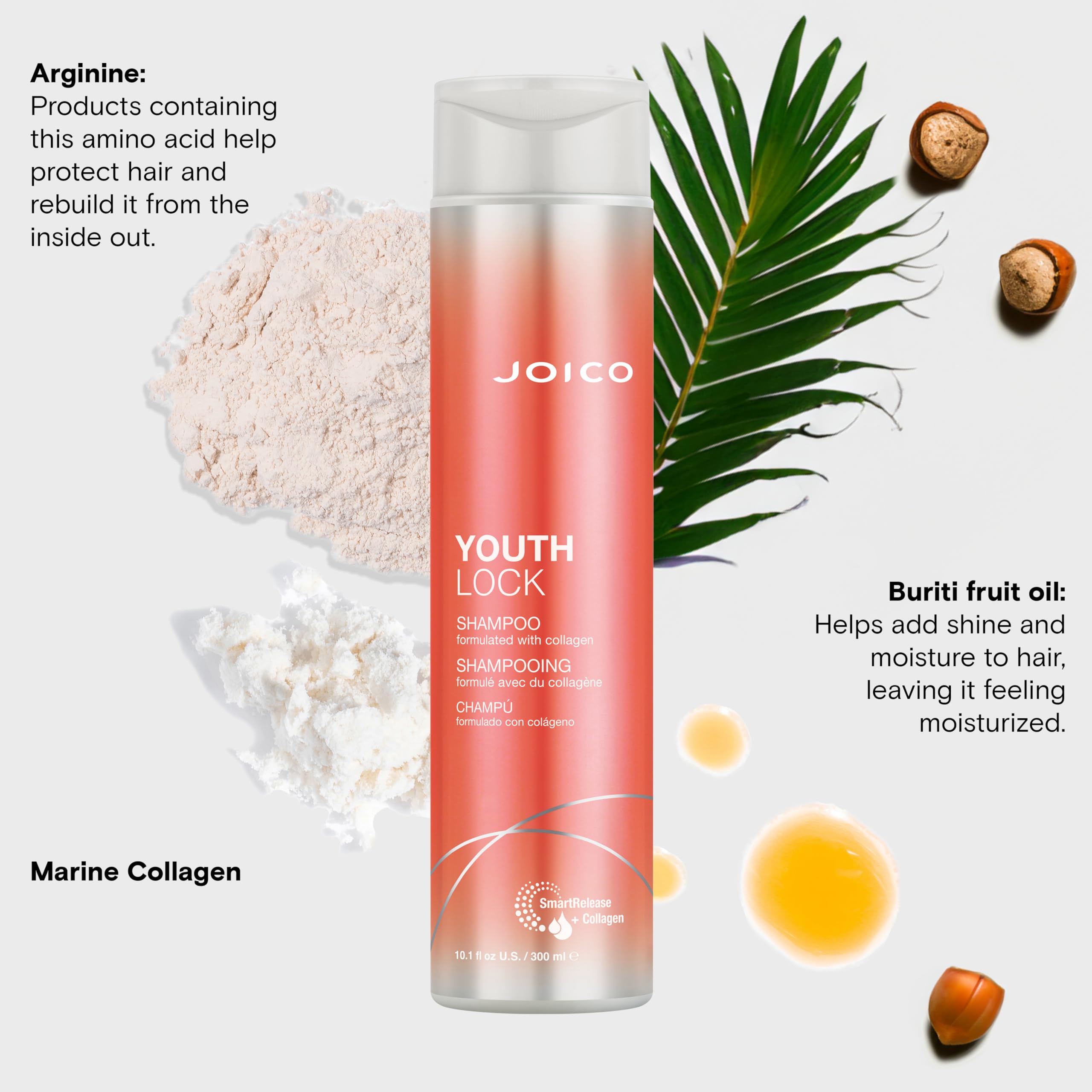 Joico YouthLock Shampoo Formulated With Collagen | Youthful Body & Bounce | Reduce Breakage & Frizz | Soften & Detangle Hair | Boost Shine | Sulfate Free | With Arginine | 10.1 Fl Oz
