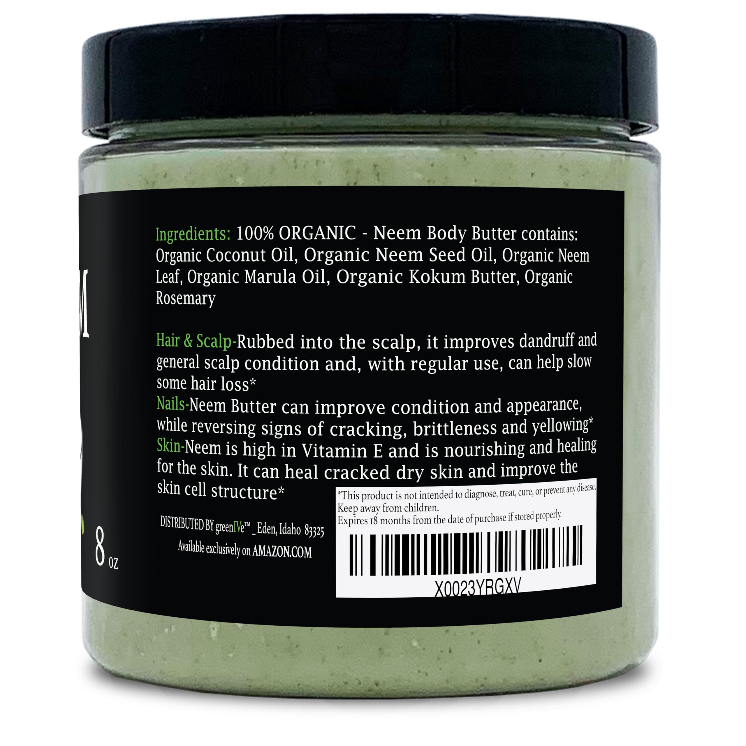 GreenIVe - Neem Butter - Body Butter - All Natural - Soothing - Moisturizing - Exclusively on Amazon (8 Ounce)