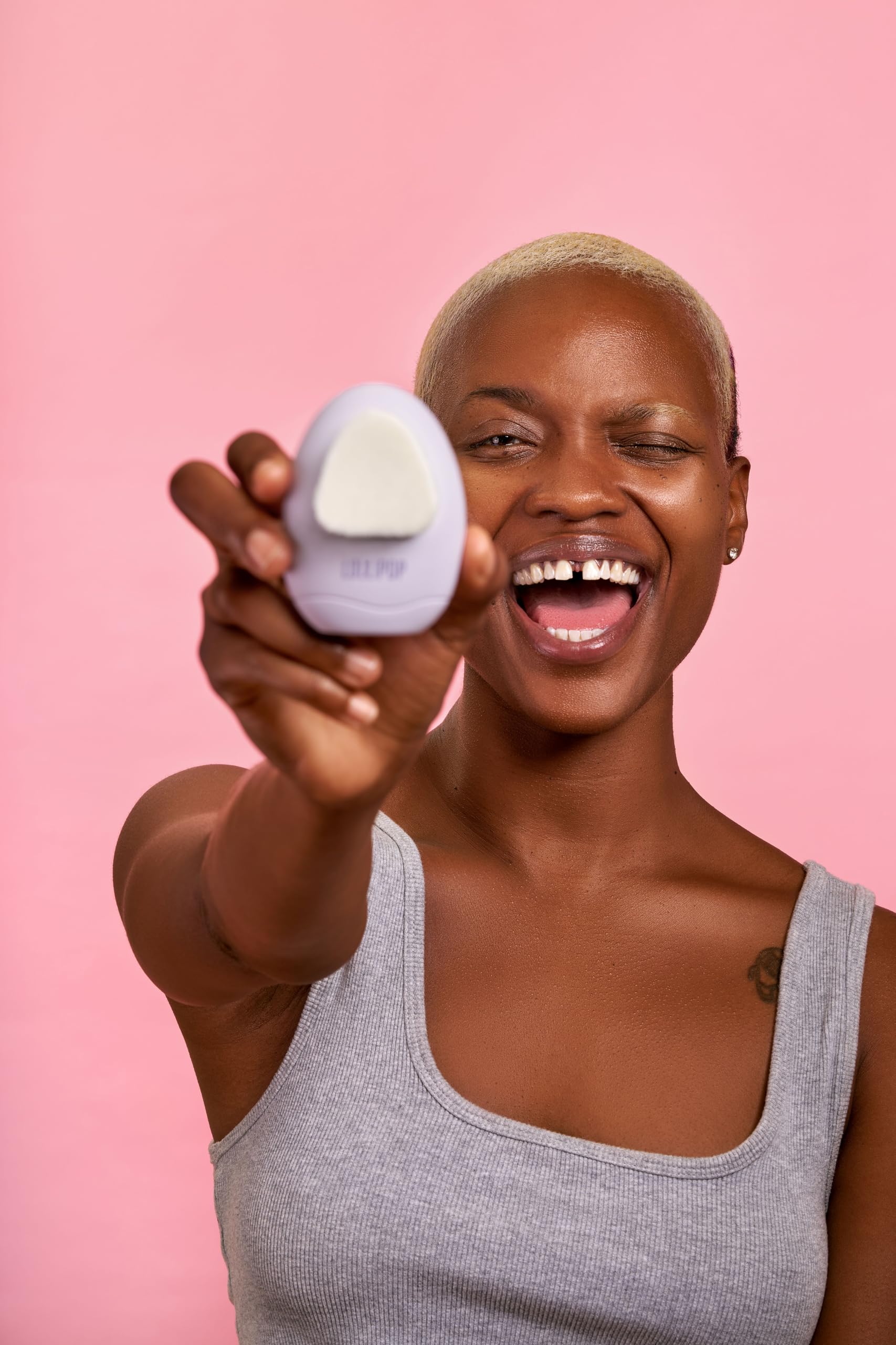 LOLLIPOP Palm Size Dual-Sided Silicone Face Exfoliator, Face Scrubber, Synthetic Face Brush Cleanser, Facial Cleansing Brush for Massage, Plum