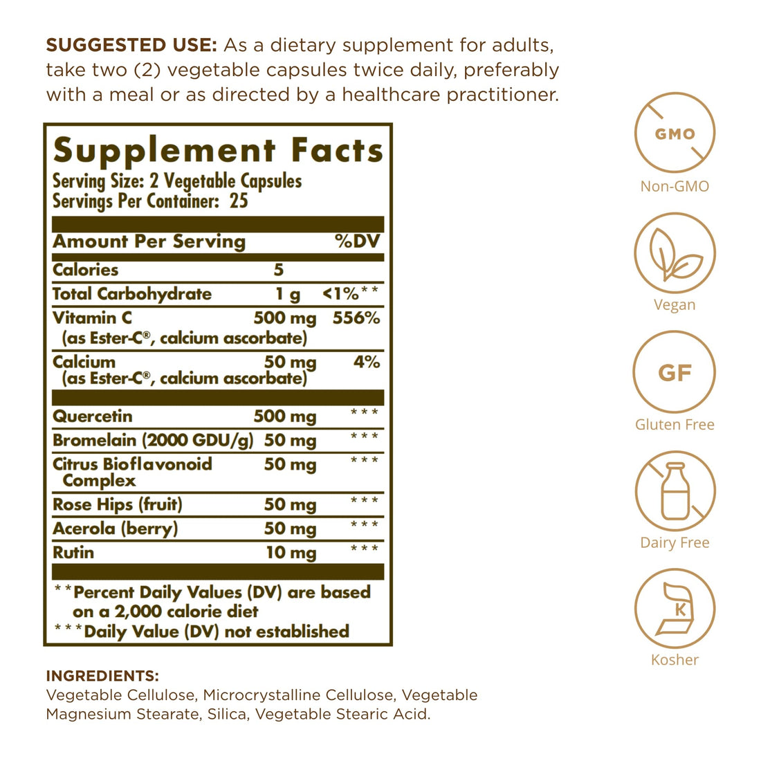 Solgar Quercetin Complex with Ester-C Plus - 50 Vegetable Capsules, Pack of 2 - Immune Health Support - Gentle on The Stomach Vitamin C - Non-GMO, Vegan, Gluten Free, Kosher - 50 Total Servings