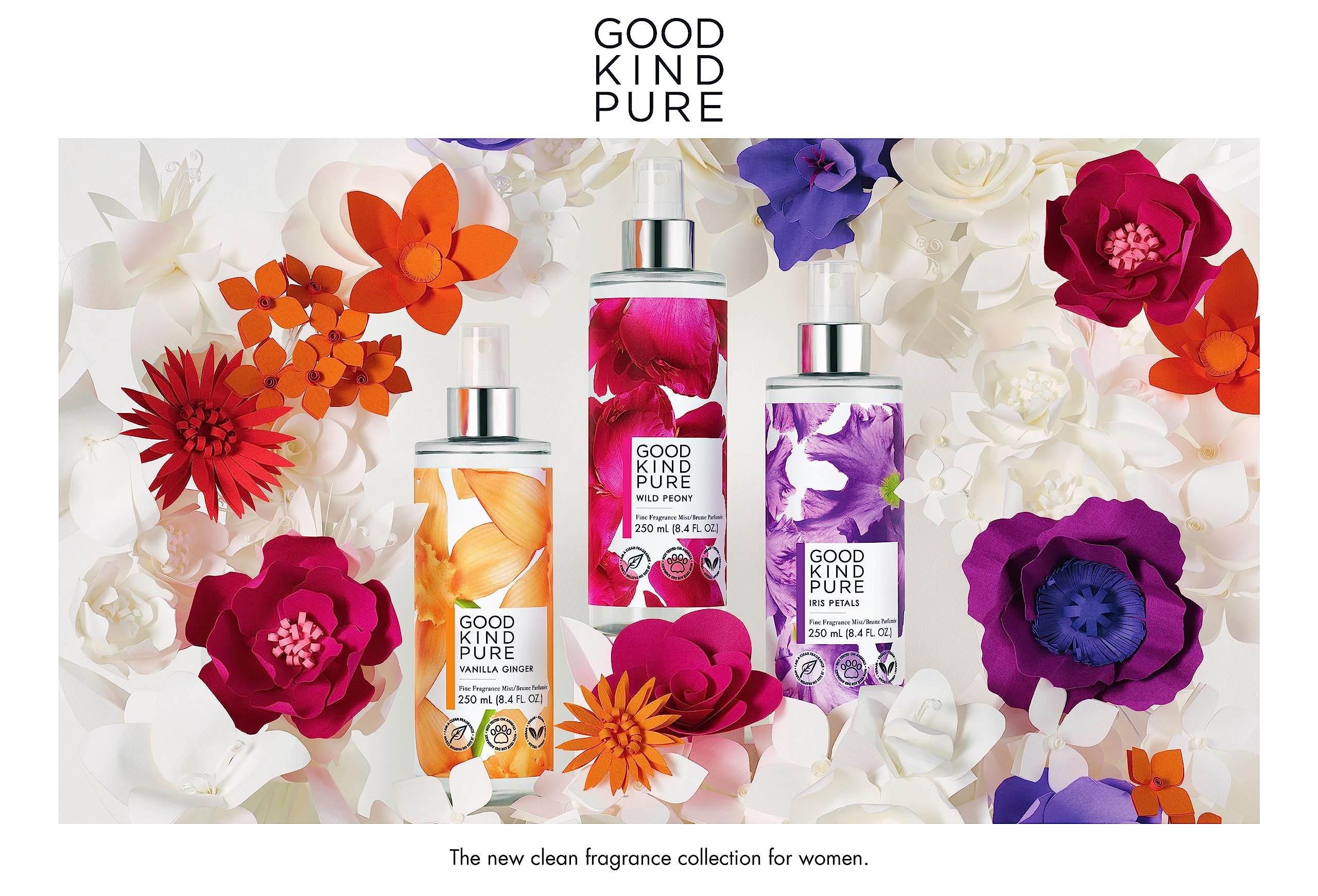 Good Kind Pure Iris Petals Body Mist Spray - Woody, Floral Fragrance - A blend of Nectarine Blossom & Soft Amber Woods - Clean, Vegan, & Long-Lasting Formula - 8.4 Fl Oz