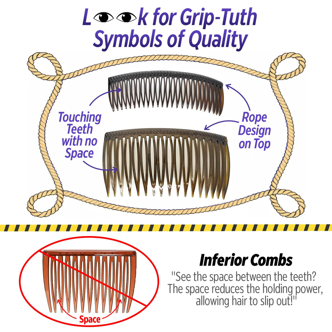 Grip-Tuth Hair Combs - Set Of 2 by EasyComforts Clear/LG AD