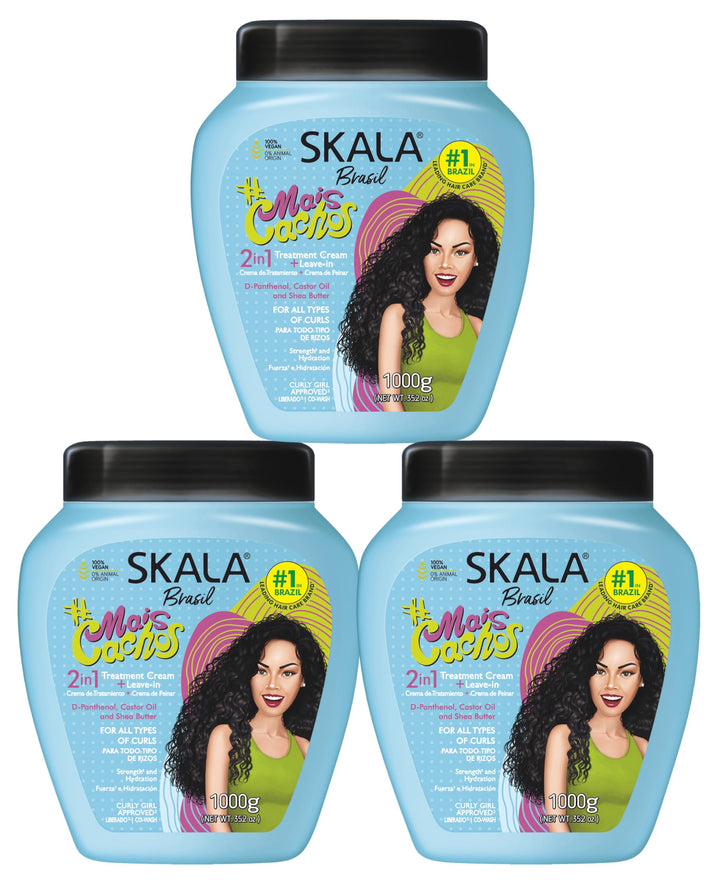 SKALA Mais Cachos Hydrates Curls 2-in-1 Conditioning Treatment Cream & Cream to Comb for Curly Hair, Eliminates Frizz - 105.6 oz (3 Pack)